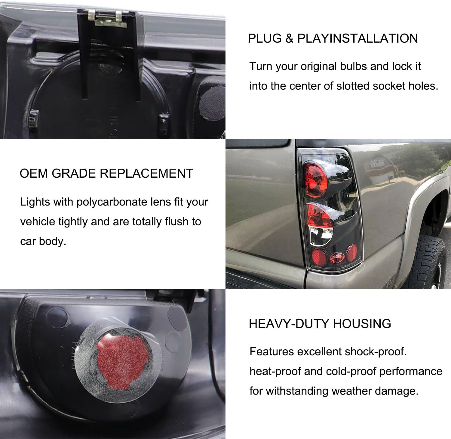 MOCW Tail Light Compatible With 1999-2006 Chevy Silverado 1500 2500 3500 2007 Classic,1999-2002 GMC Sierra 1500 2500 3500 Taillight Housing Replacement Left Driver & Right Passenger Side, Black/Smoke