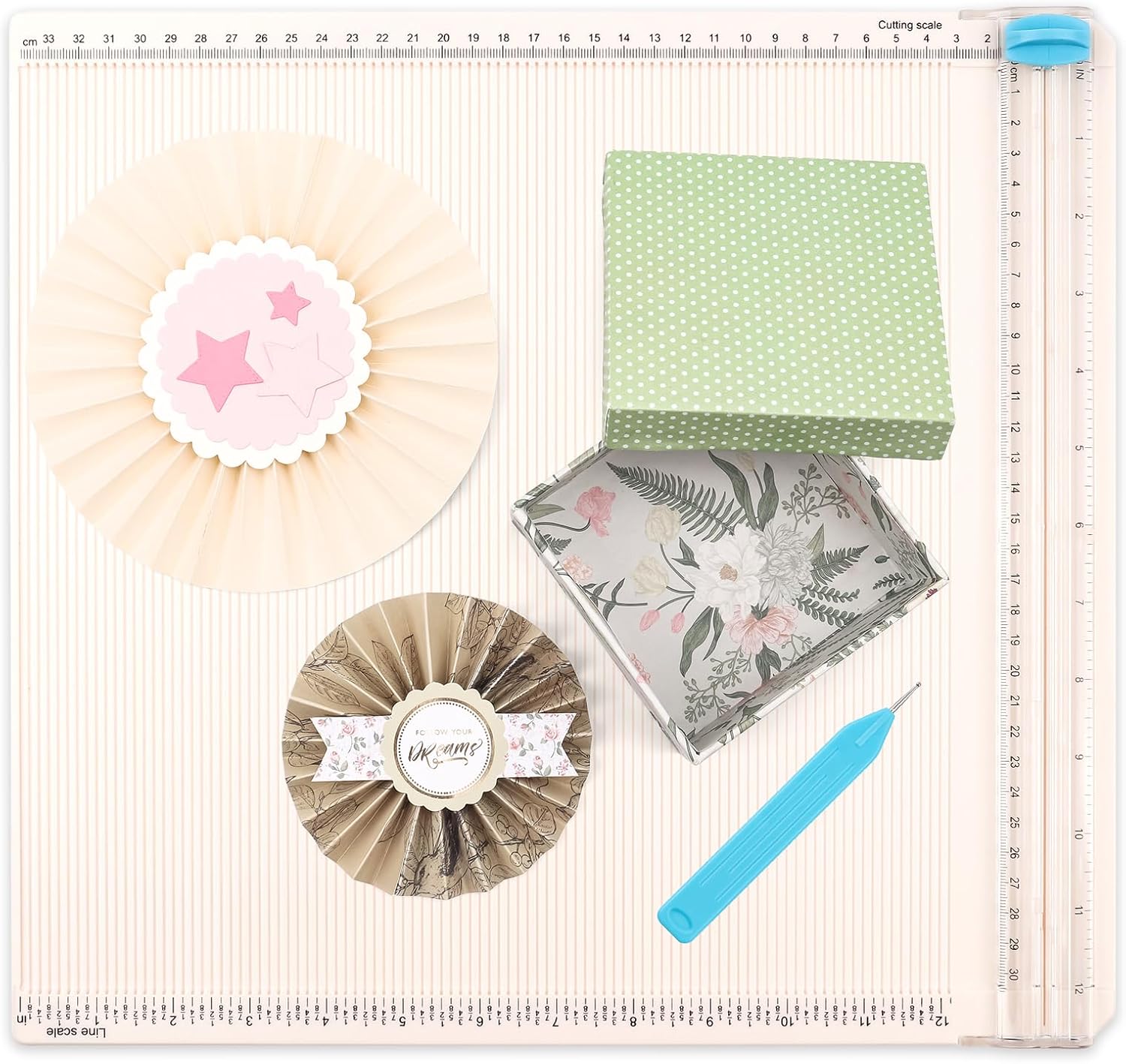 Briartw Multi-Purpose Trim and Score Board, 12x12 inch Paper Trimmer & Scoring Tool – All-in-One Crafting Board for Scrapbooking,Card Making,Envelopes,and Gift Boxes - inches & Centimeters
