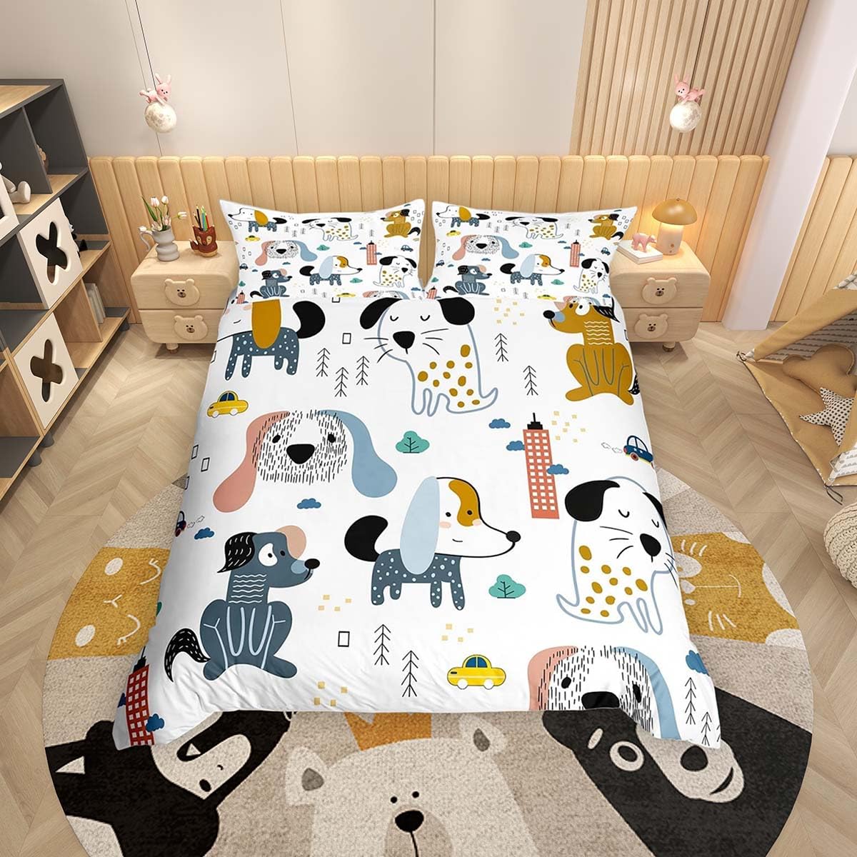 Homemissing Cartoon Sausage Dog Duvet Cover Set Single Size For Kids Boys Girls Teens Puppy Dog Bedding Set Cute Animal Comforter Cover with 1 Pillowcase