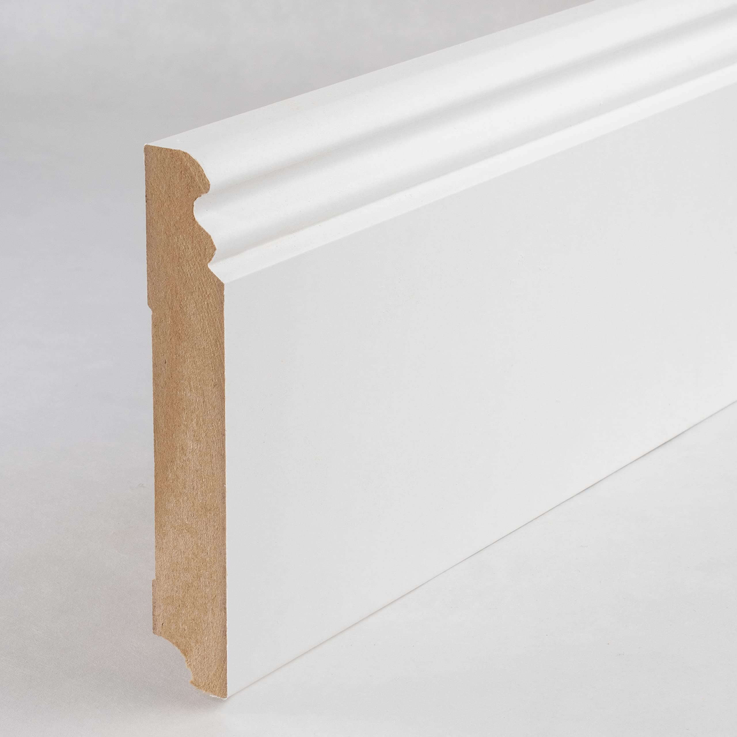 PROVISTON - Battiscopa con profilo di Berlino, 19 x 115 x 2500 mm, anima in MDF laminato, bianco, da incollare, viti e chiodi, stile classico, 25 metri, 10 pezzi