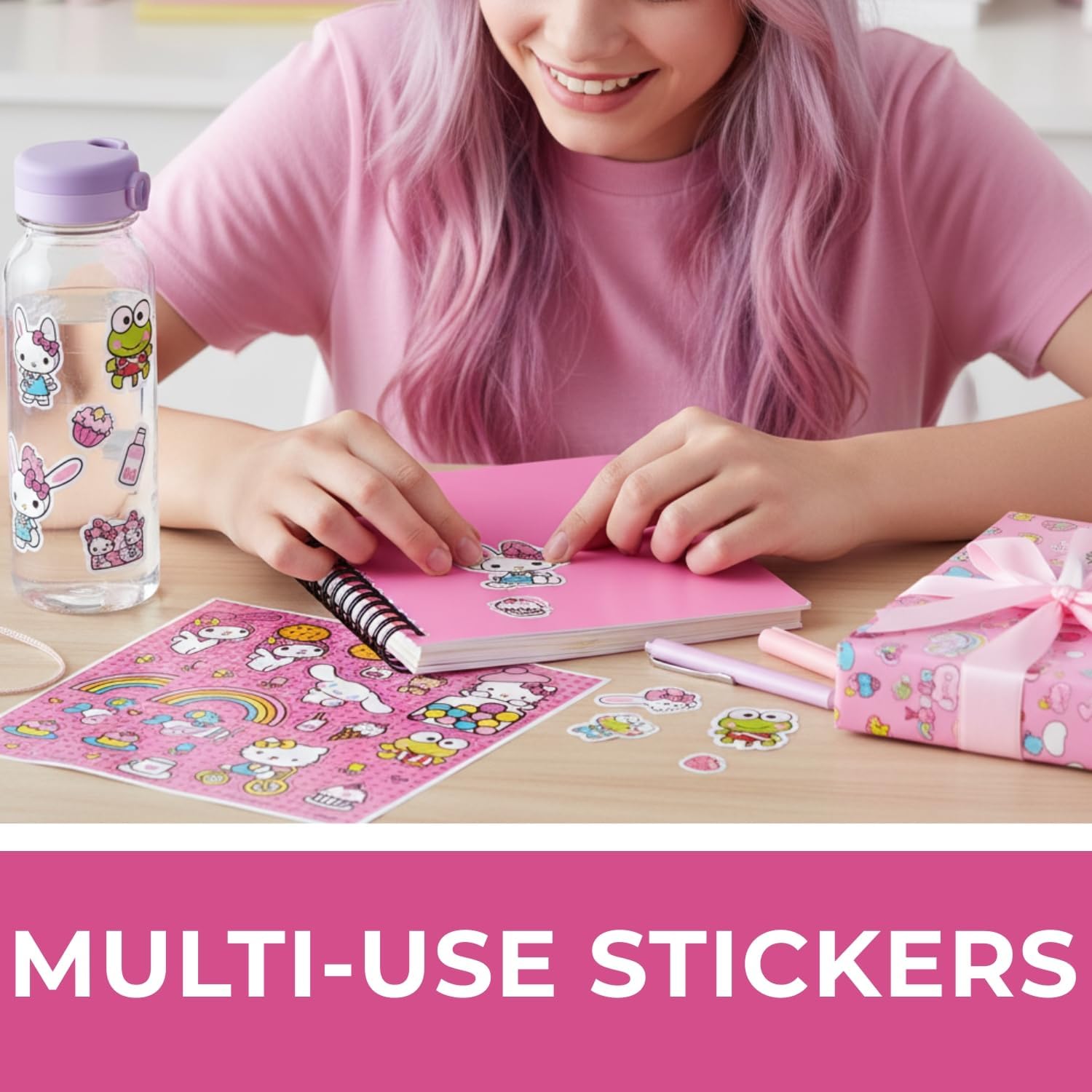 Sanrio Hello Kitty & Friends Sticker Sheets - 5" x 6.25" (4-Pack) - My Melody, Kuromi, and Kitty Cat Decals for Kids, Party Favors, Scrapbooking, and Crafts