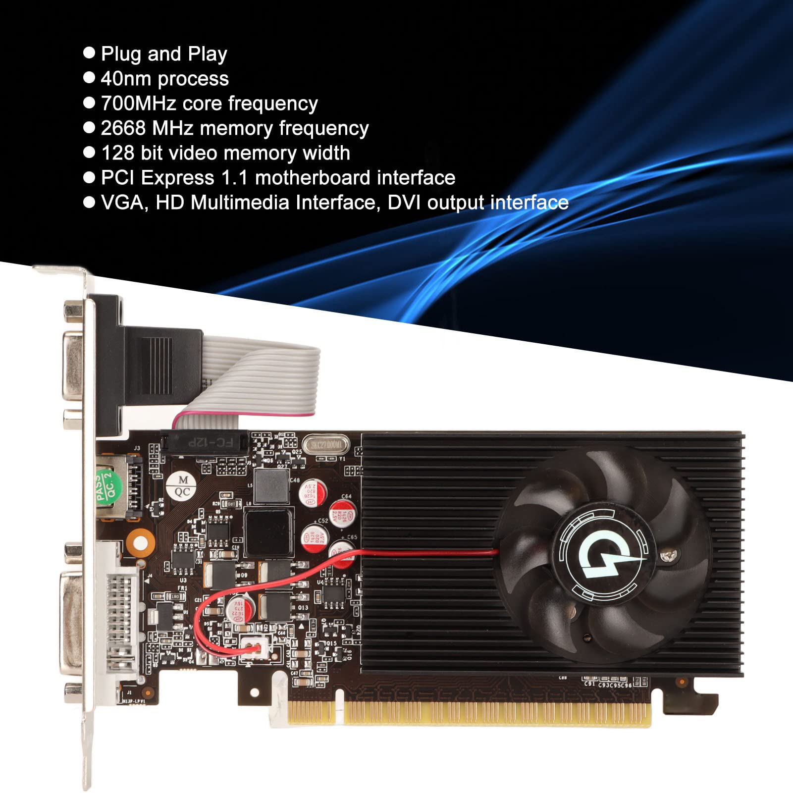 Yctze Scheda Grafica da Gioco 4G GDDR3 da 700 MHz con Supporto VGA, DVI, HD a 128 Bit e Ventola Singola, Ideale per i Giochi su PC