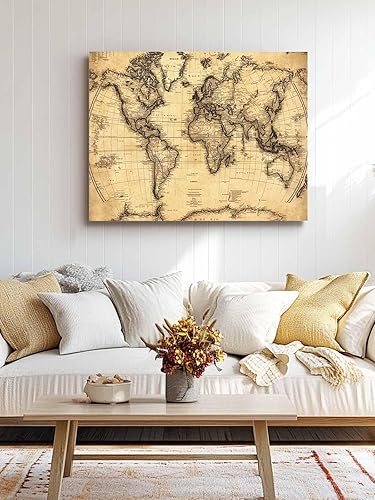 Miniatura 4 de Arte de pared de mapa beige para sala de estar, lienzo para decoración de pared de baño y dormitorio, ilustración abstracta de granja retro, pintura