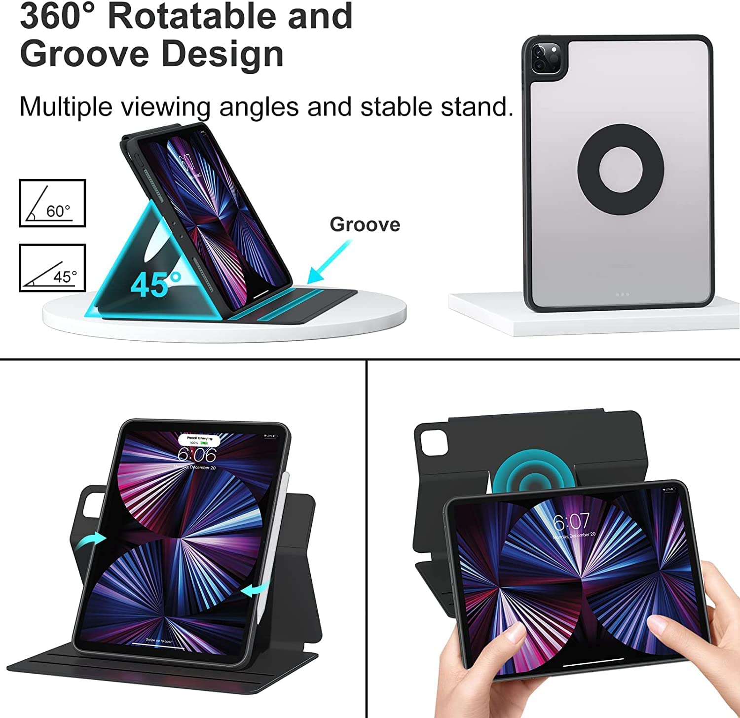 Vertical iPad 9th/ 8th/ 7th Generation Keyboard Case, iPad 10.2/Air3/Pro10.5 Case with Keyboard and Pencil Holder, Strong Magnetic Stand Rotating Deta For Apple iPad 9th 8th 7th Gen 10.2 inch Tablet Vertical 3in1