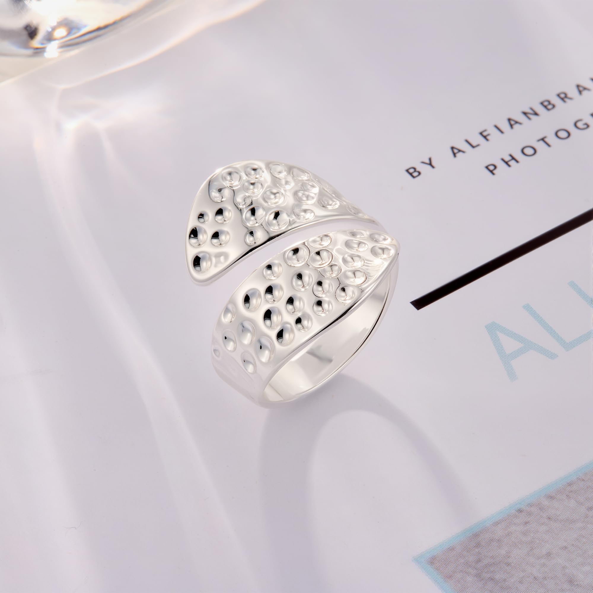 ALEXCRAFT Sterling Silber 925 Ringe für Damen, 14K Vergoldet Ring Einfacher Offen Hammer Verstellbare Ringe Glatter Kleine Wassertropfen Ring Breit Groß Daumen Finger Ringen für Damen Frauen Herren