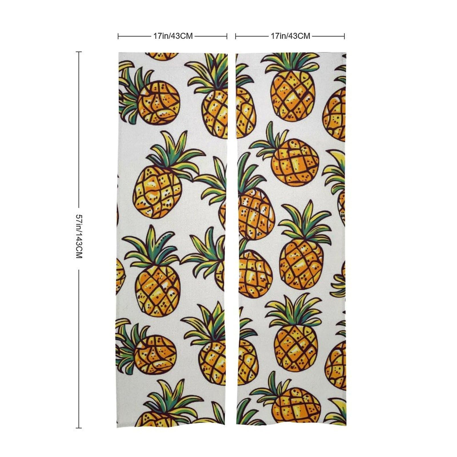 Cartoon Pineapple Abstract Ananas Noren Doorway Split Shower Curtain Long Type Window Treatment for Privacy Partition Divider