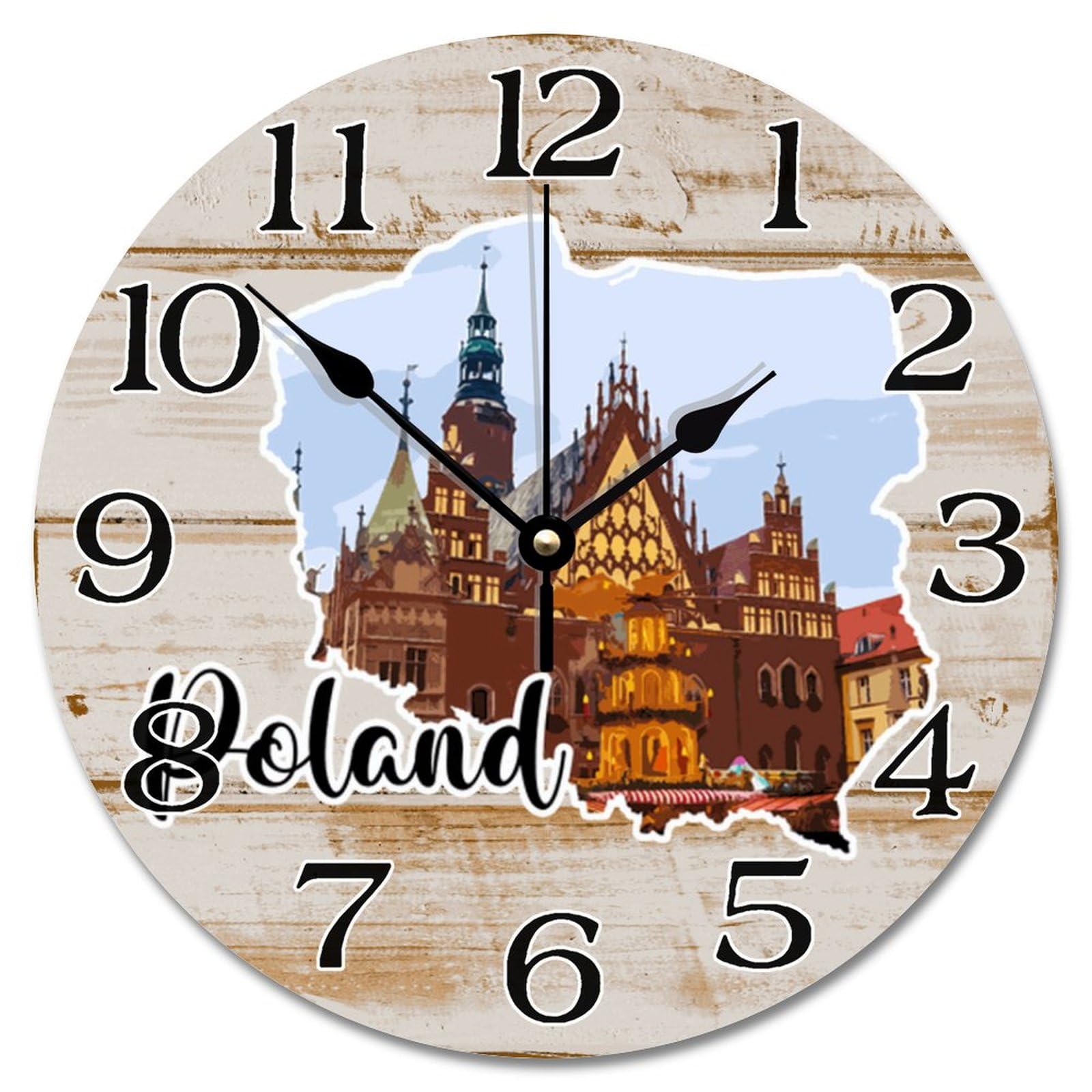 Horloge murale ronde Pologne silencieuse pour retrouver le sommeil
