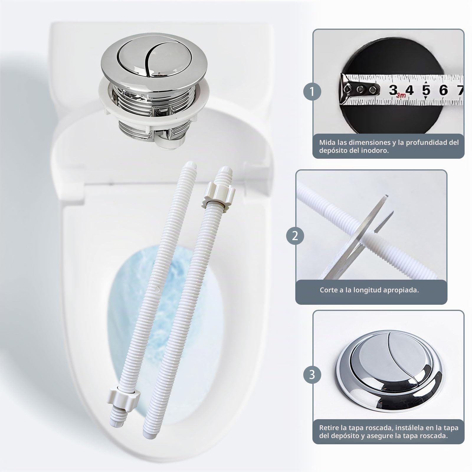 Pulsador cisterna, Botón de Cisterna Universal Rock para Inodoros de Doble Descarga, Accesorio de Baño Resistente y Duradero, Instalación Fácil y Rápida, Incluye 2 Palancas de Control