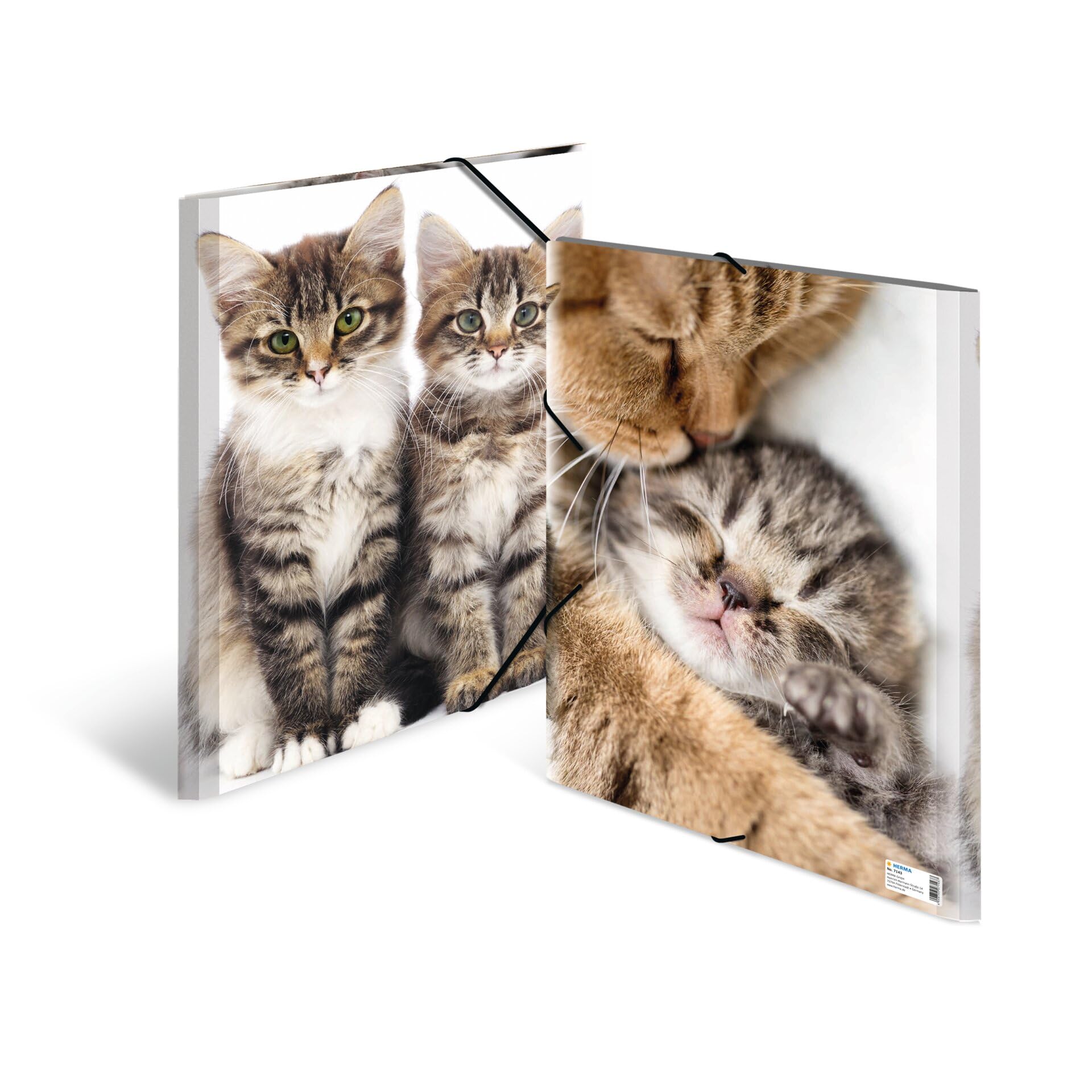 HERMA 7143 Portfolio Folders A3 Animals Cats, Pack of 3, Children's Plastic Corner Folder with Inner Print and Elastic Band - Image 4
