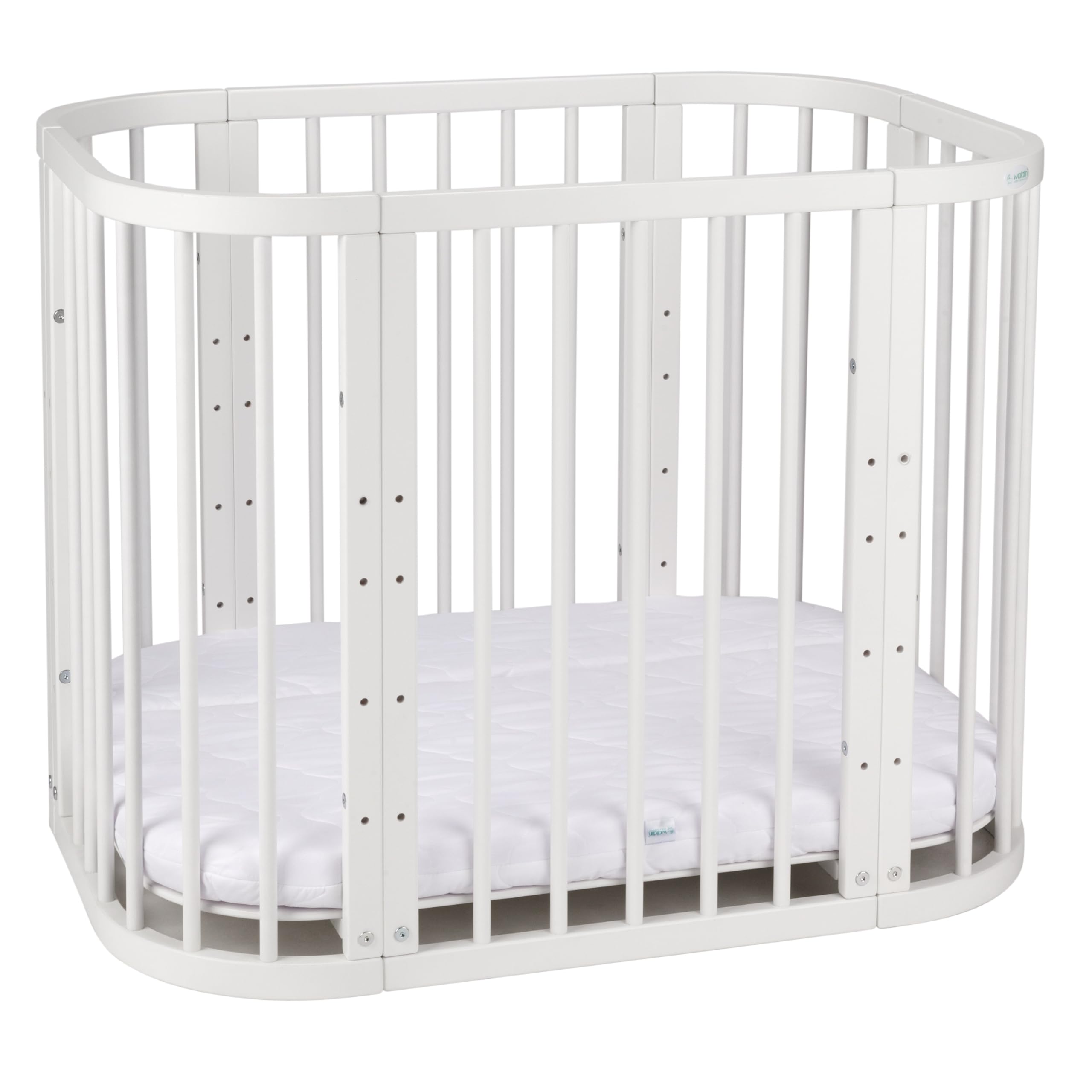 Waldin Lettino Bebè 5 in 1, Culla Co Sleeping, Materasso, Legno Bianco | Ventilato, Base Regolabile su 5 Livelli