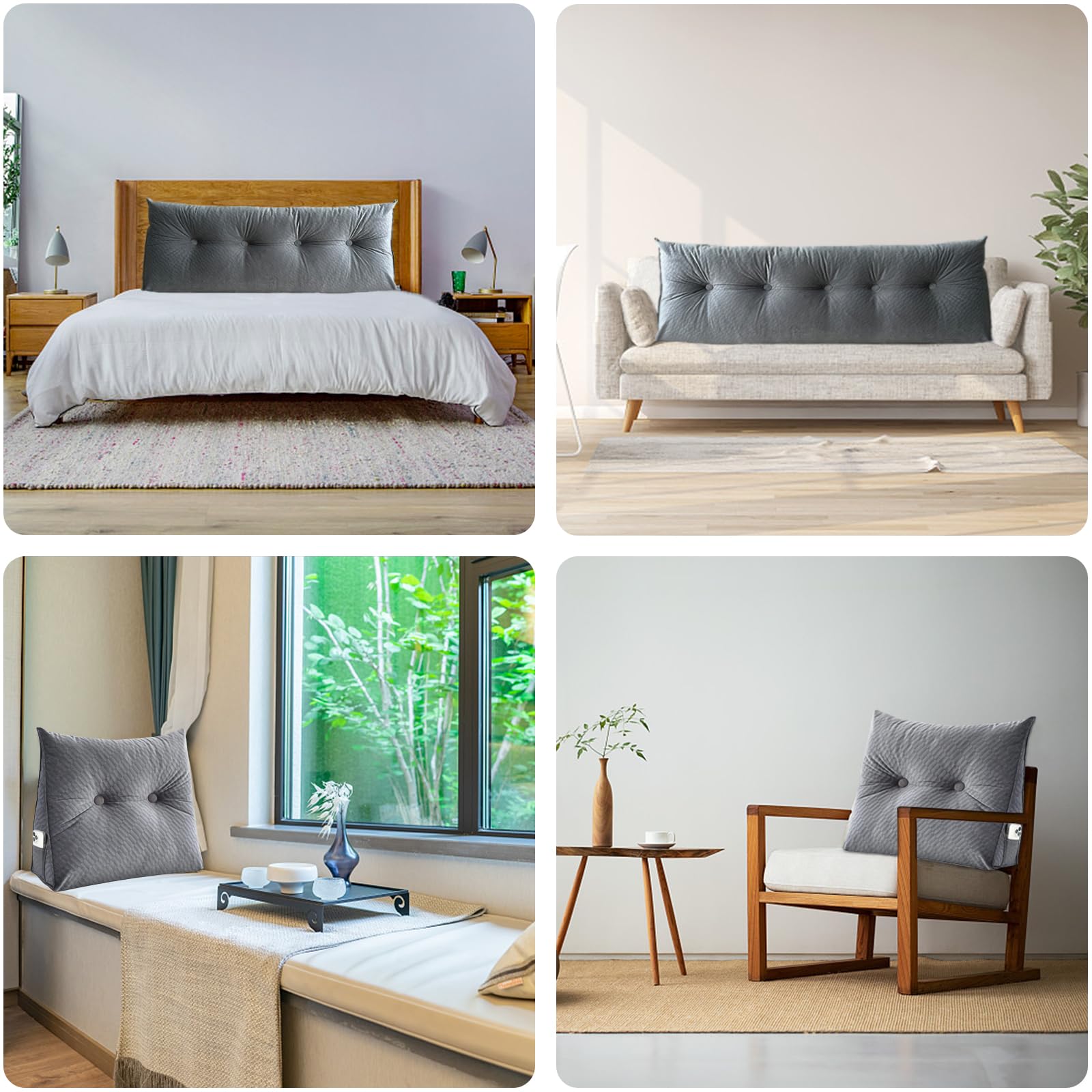 Keilkissen – Kopfteil Lesen – & Bettruhe Kissen klein, Rückenlehne/Ehemann-Kissen für Bett, Rückenstütze, Fernseher, Bettruhe, Rückenschläferrolle, Arbeitszimmer, Dreieckskeilkissen (klein, grau)