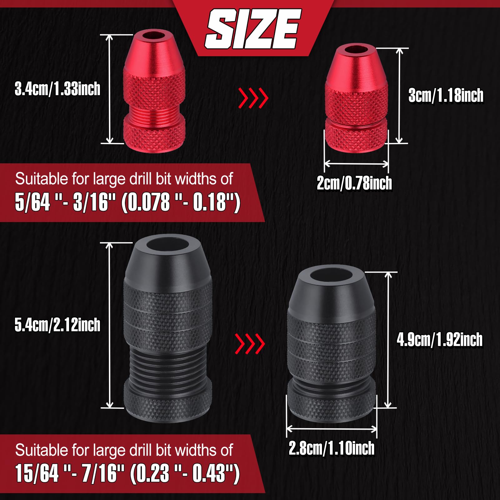 SPEEDWOX 2pcs Adjustable Drill Stop Applicable Aluminum Alloy Drill Bit Stop Collar Set Size Range 5/64 inch-3/16 inch 15/64 inch-7/16 inch for Furniture Tile Wood Metal Plastic - Image 2