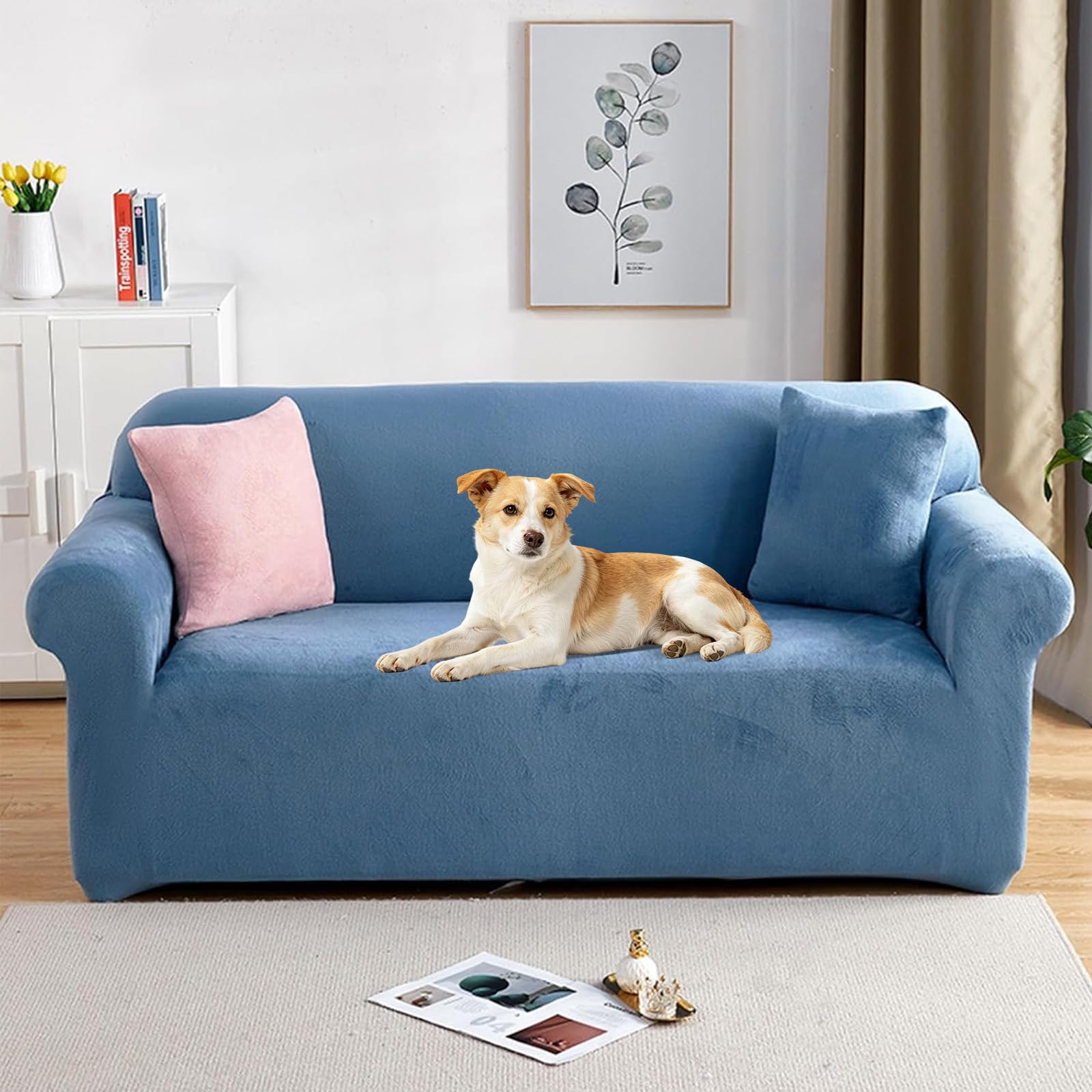 PETCUTE Sofabezüge Elastische 2 Sitzer Sofabezüge Dicke couchbezug Sofa Überwürfe Sofahusse Hellblau