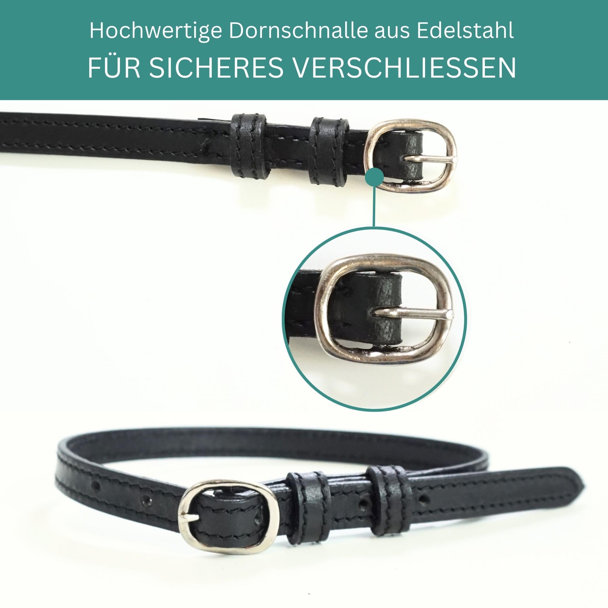 Pferdelinis Cinghie per spore in pelle, 2 pezzi, in pelle, per spore, cinturino di ricambio regolabile, perfetta tenuta spore da equitazione (nero)