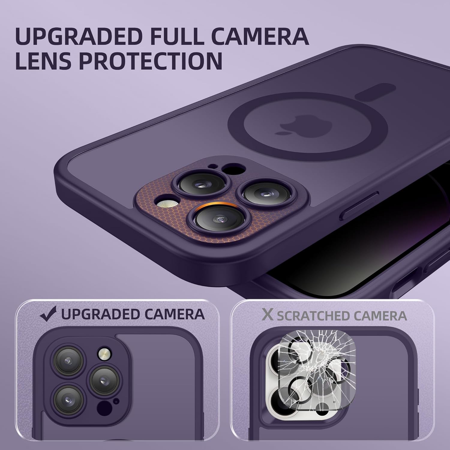 BERFY for iPhone 14 Pro Max Case, Compatible with MagSafe, Built-in Privacy Screen Protector, Camera Protection, Shockproof Full Body Phone Case 6.7", Translucent Purple