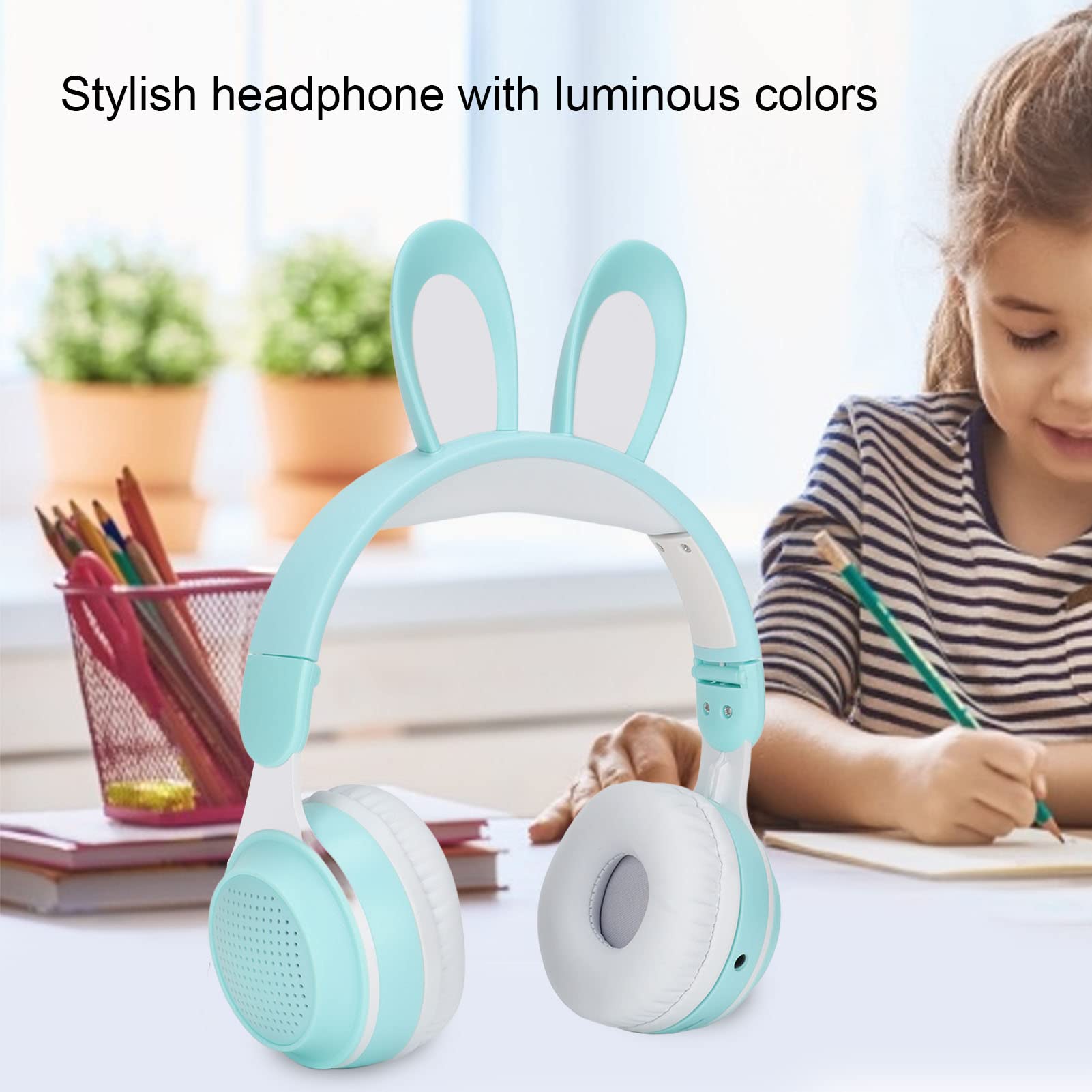 Auriculares para Niños, Auriculares Bluetooth 5.0 con Oreja de Conejo, Auriculares Inalámbricos Plegables con Luz LED sobre la Oreja, Soporte TF/AUX, Regalos para Niños, Niños Pequeños,(Verde)