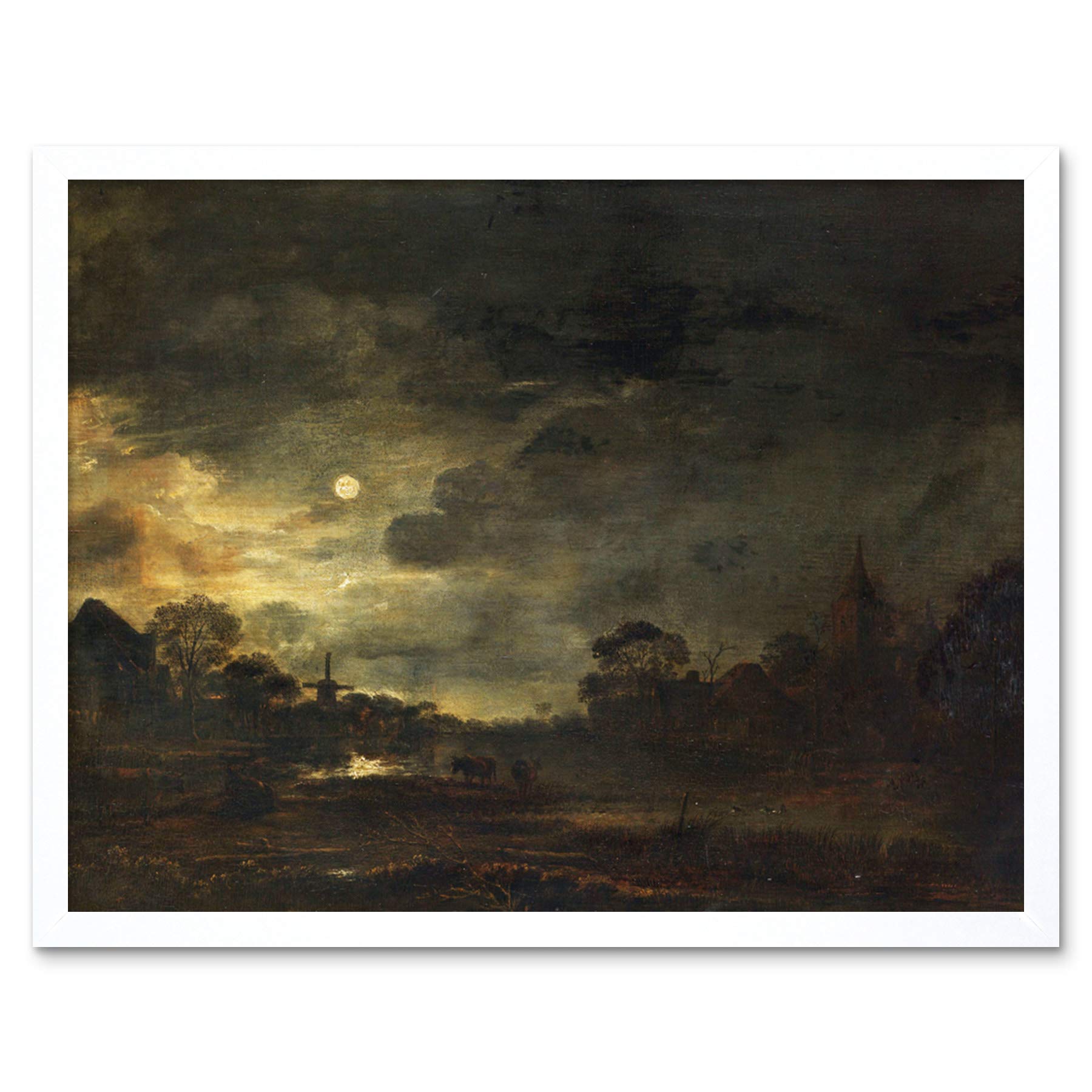 Artery8 Aert Van Der Neer Landscape By Moonlight Painting Art Print Framed Poster Wall Decor 12x16 inch