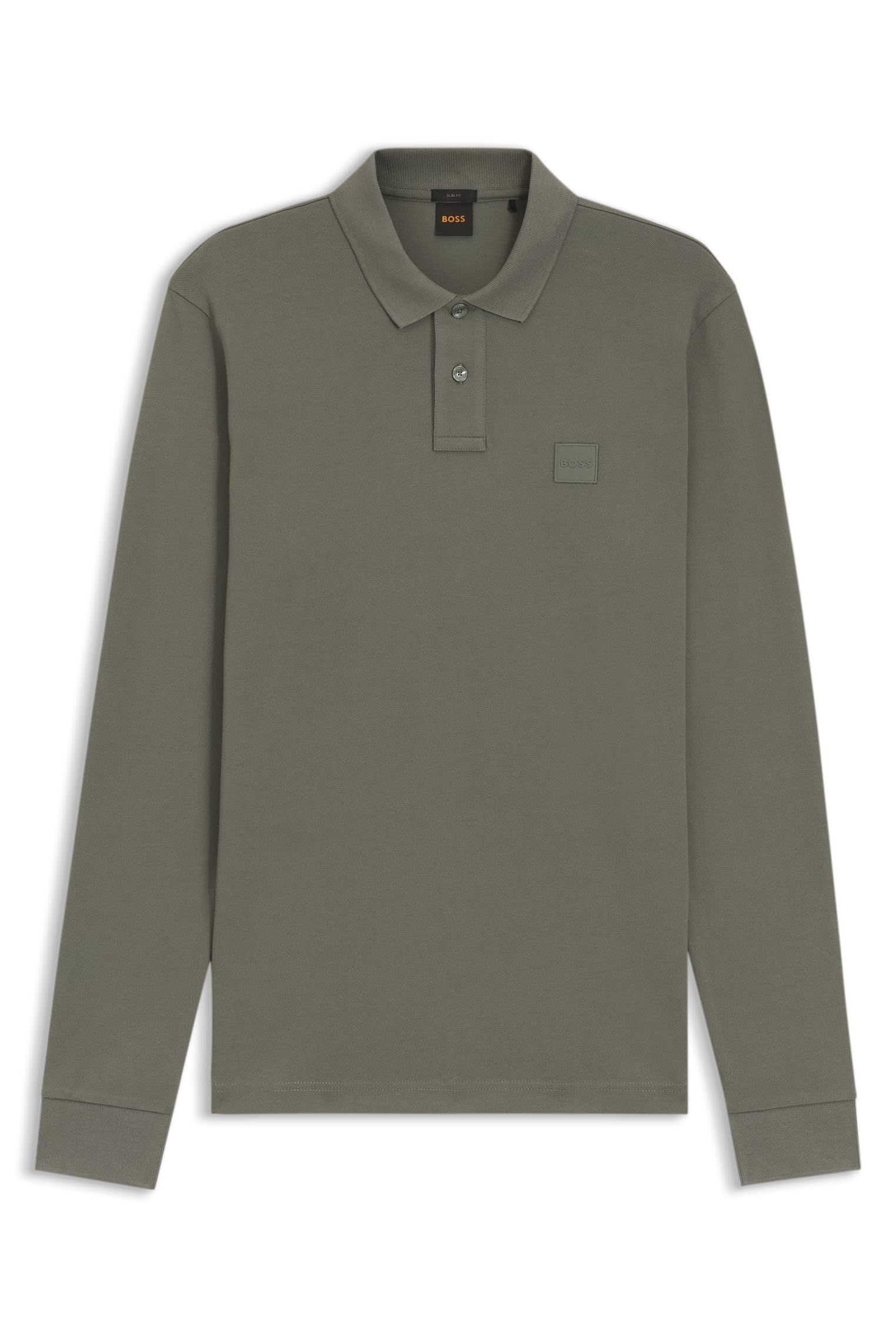 Boss Men's Grey Orange Passerby Premium Cotton Long Sleeve Polo Shirt With Logo Detail in Size M, Sports Direct