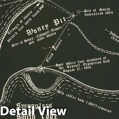Miniatura 4 de Mapa histórico Tesoro de Oak Island, Nueva Escocia, Canadá, Nolan, 1974, Arte de pared vintage (44in x 33in)