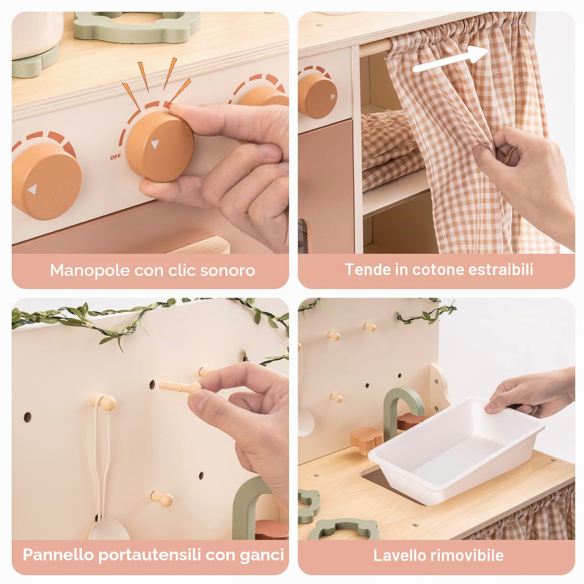 ROBUD Cucina giocattolo per bambini in legno, accessorio da cucina per bambini, con forno, grembiule e guanti