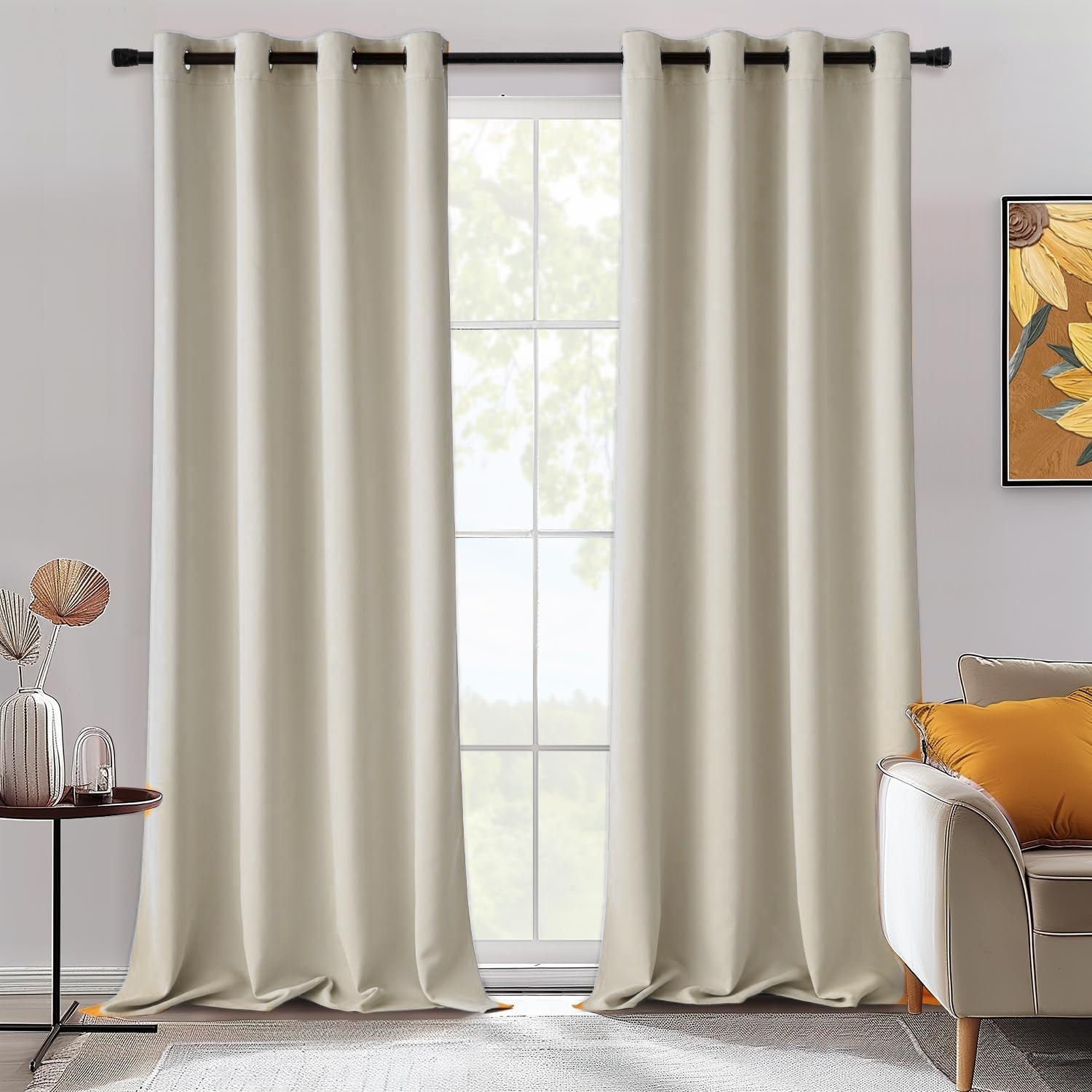 Rideau occultant 140x260 cm gris avec isolation phonique et thermique lot de 2