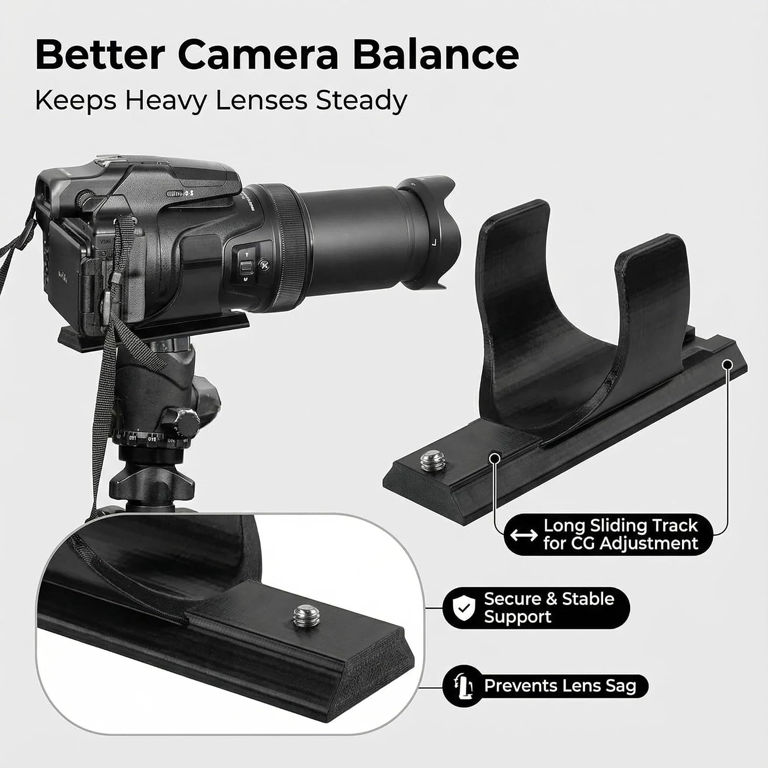 Quick Release Plate for Nikon P1000 and P1100, Arca-Swiss Compatible Camera Mount with Extended Base, 4-Point Stabilization, Tool-Free Install image 5