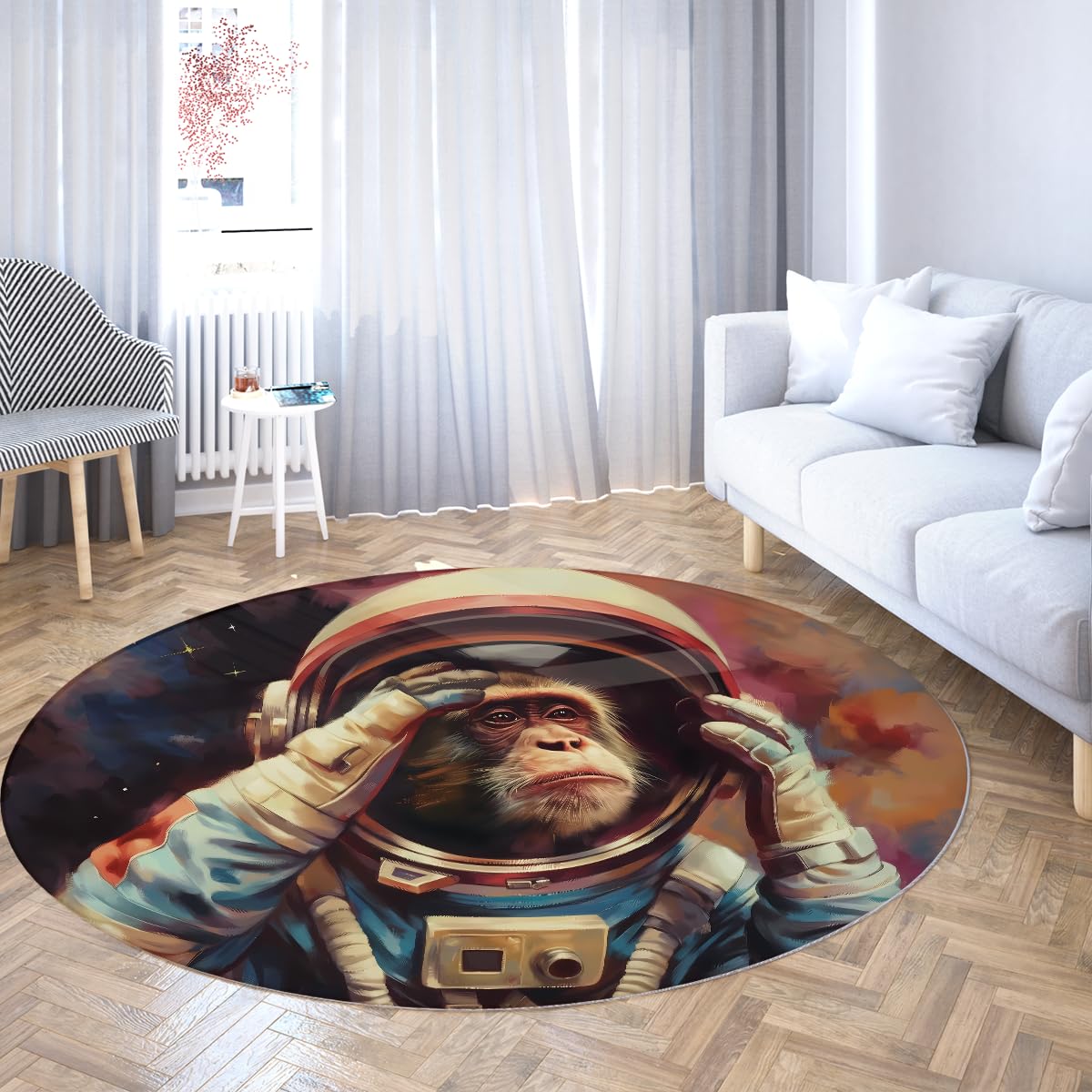 Okrągły dywan 180 cm (okrągły) nowoczesny inspirujący zwierzęta miękki składany małpa astronauta kolorowe koło dywaniki do biura gabinetu przedszkola domu