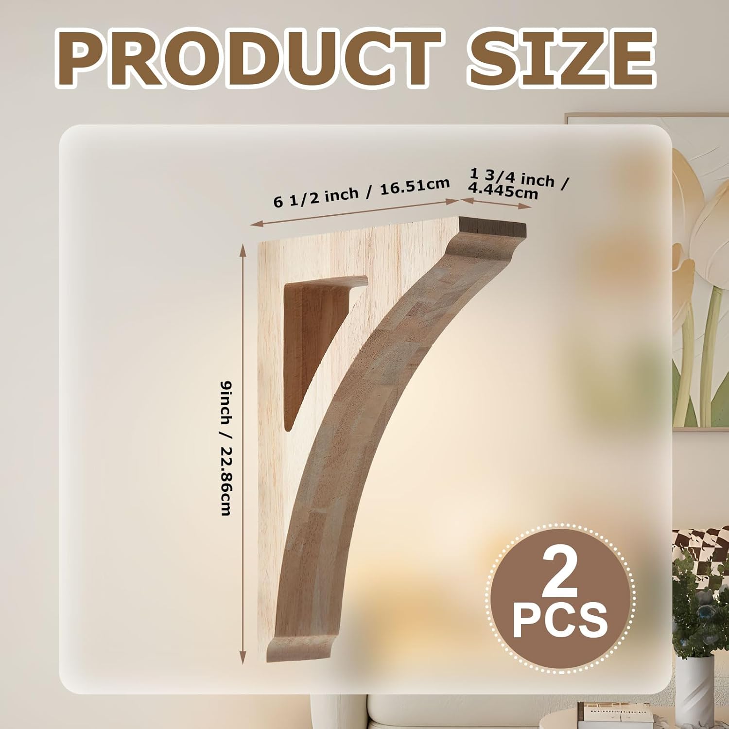 2 pcs 1 3/4" w x 6 1/2" d x 9" h traditional wood corbels wooden shelf brackets unfinished paintable solid wooden bracket for doorway countertops home shelves cabinet furniture support 2 1 3/4"w x 6 1/2"d x 9"h
