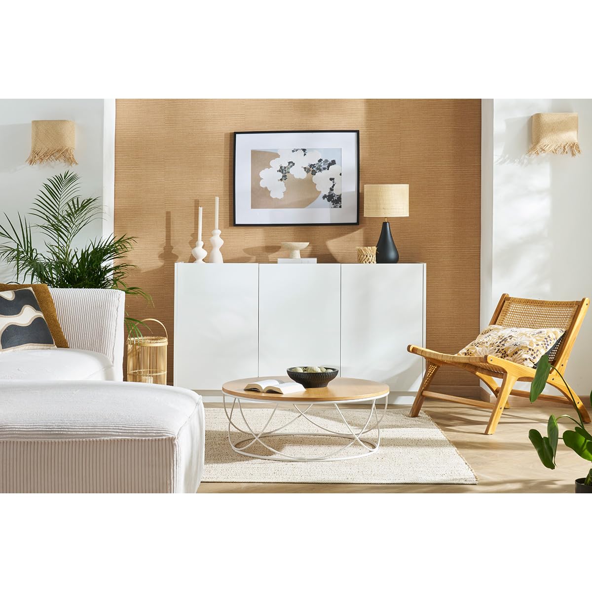 Miliboo Table Basse Ronde Bois Clair chêne et métal Blanc D80 cm Lace
