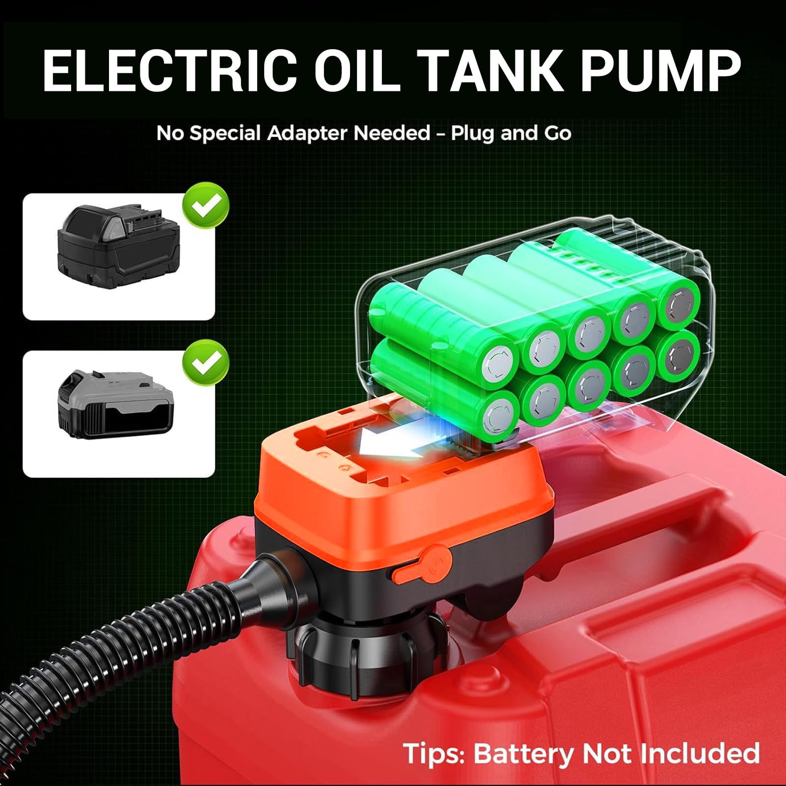 Bomba de Aceite Eléctrica, Extractor Portátil de de 3.2 GPM con Sellado Fuerte, para Baterías DCB203BT, Agua, Queroseno, Gasolina, Aceite Ligero