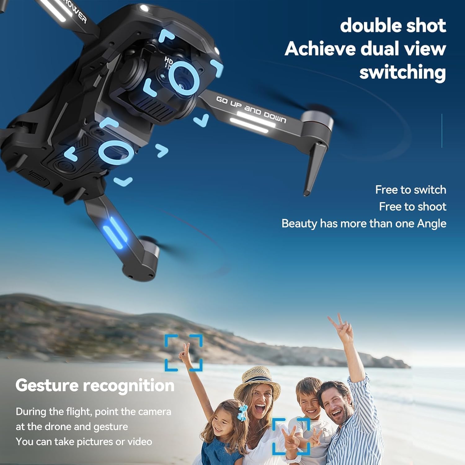 Camera Drone, TODAMU Brushless Quadcopter for Adults & Beginners, Obstacle Avoidance Drone with Stable Hovering, Mini Drone with Dual Batteries, Fun Drones with Camera and Beginner-Friendly Controls, One Key Take Off/Land, Gestures Selfie, Foldable Design with Carrying Case, Easter Birthday Gift