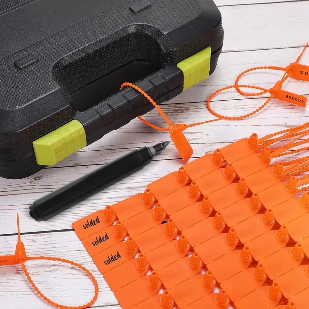 1000 etichette di sicurezza in plastica per sigilli antimanomissione, etichette di sicurezza numerate, fascette arancioni, resistenti, facili da installare