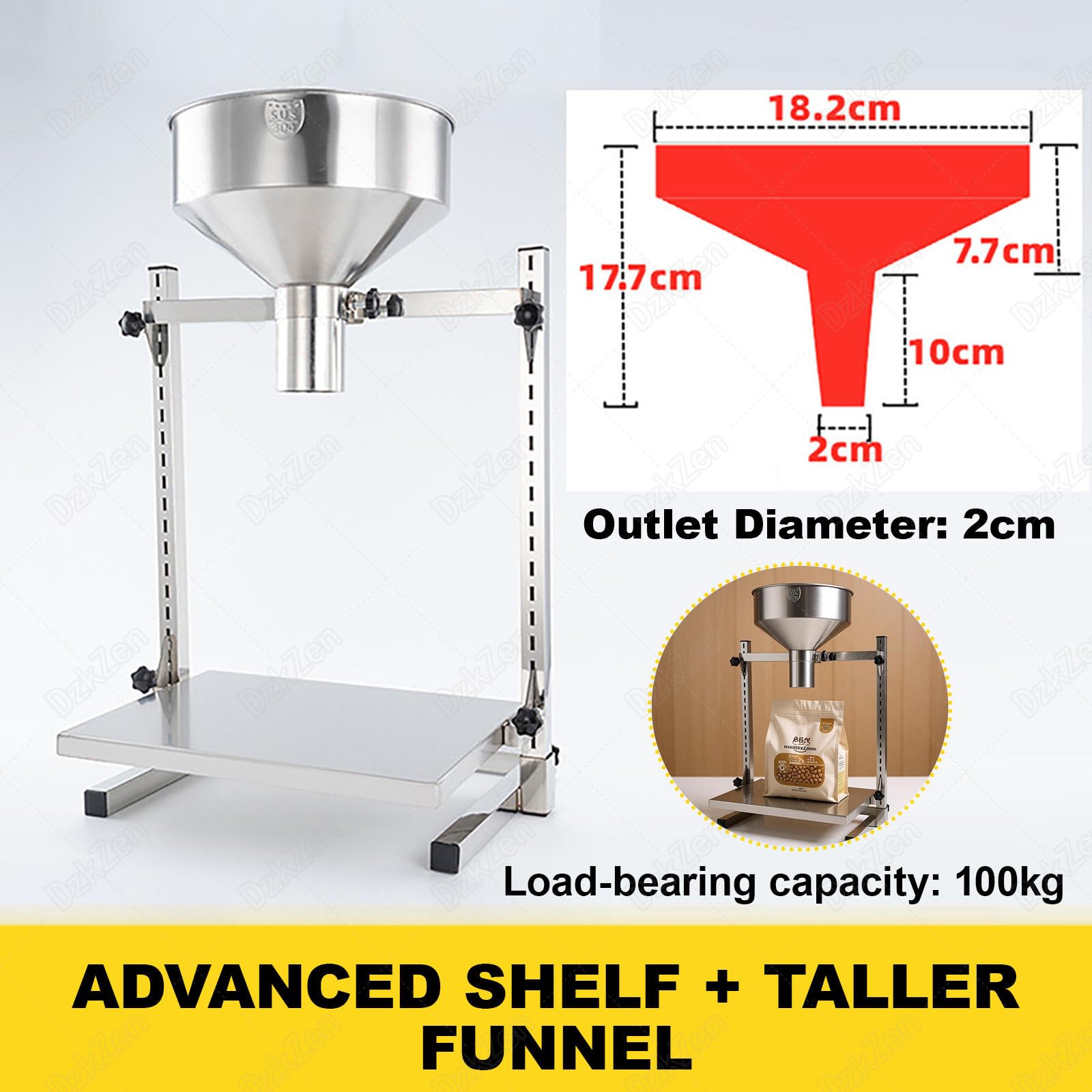 Embudo De Llenado Manual, Tolva De Alimentación De Acero Inoxidable 304 con Soporte, Bandeja Elevable Ajustable, Diseño De Boca Ancha, para Dispensación De Polvos, Líquidos Y Gránulos 2cm