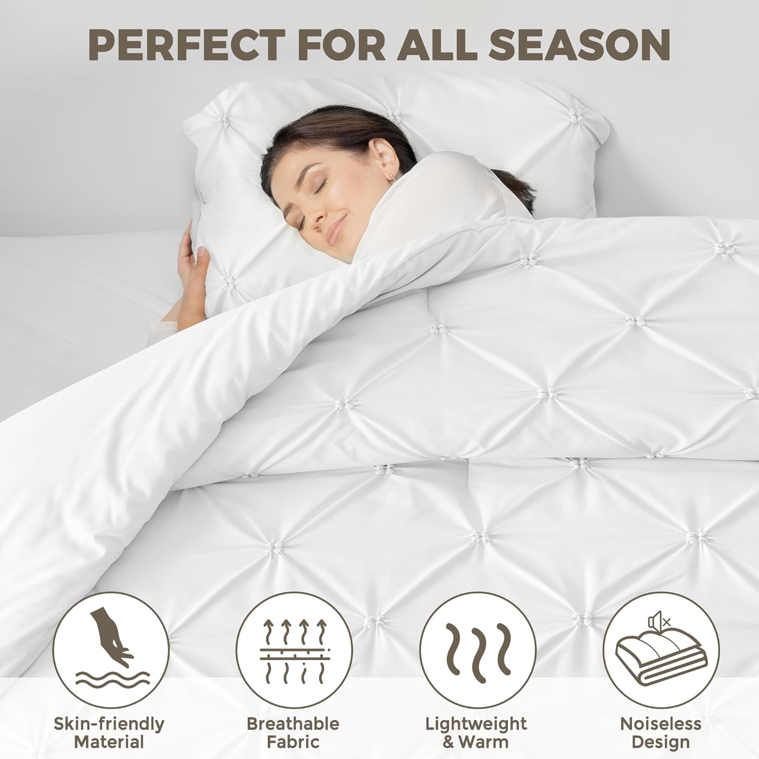 WOLKI King Size Comforter Set White, 3 Pieces Bed Lightweight Solid Bedding Comforters Sets, All Season Fluffy Down Alternative Comforter Bed Set Quilt Blanket (White, King) - Image 2