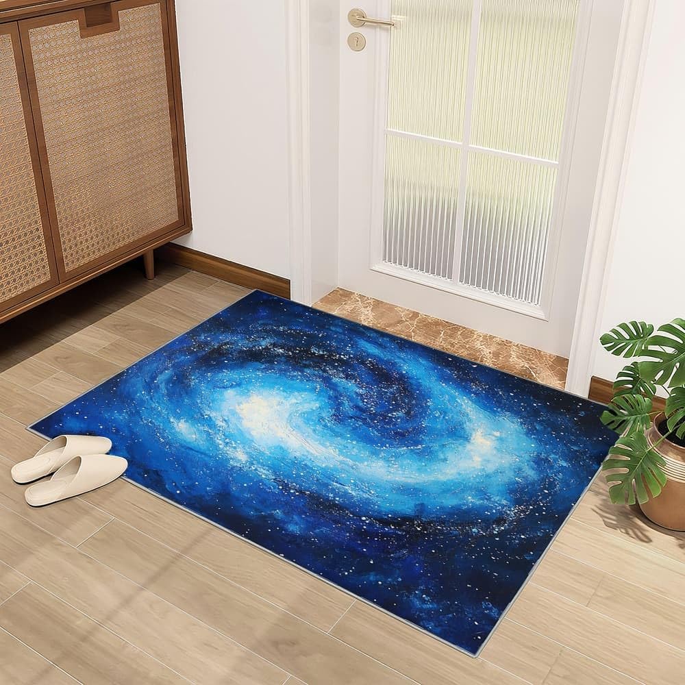 Generisch Dywan z motywem gwiaździstego nieba, miękki, antypoślizgowy, nadaje się do prania, 160 x 230 cm, niebieski, łatwy w pielęgnacji, z krótkim włosiem, odporny na zabrudzenia dywan do salonu