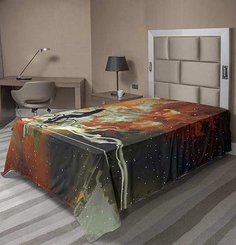 Miniatura 3 de Lunarable Fantasy Flat Sheet, Person Silhouette on Bike to Milky Way Space Futuristic Time Travel Artwork Print, Soft Comfortable Top Sheet