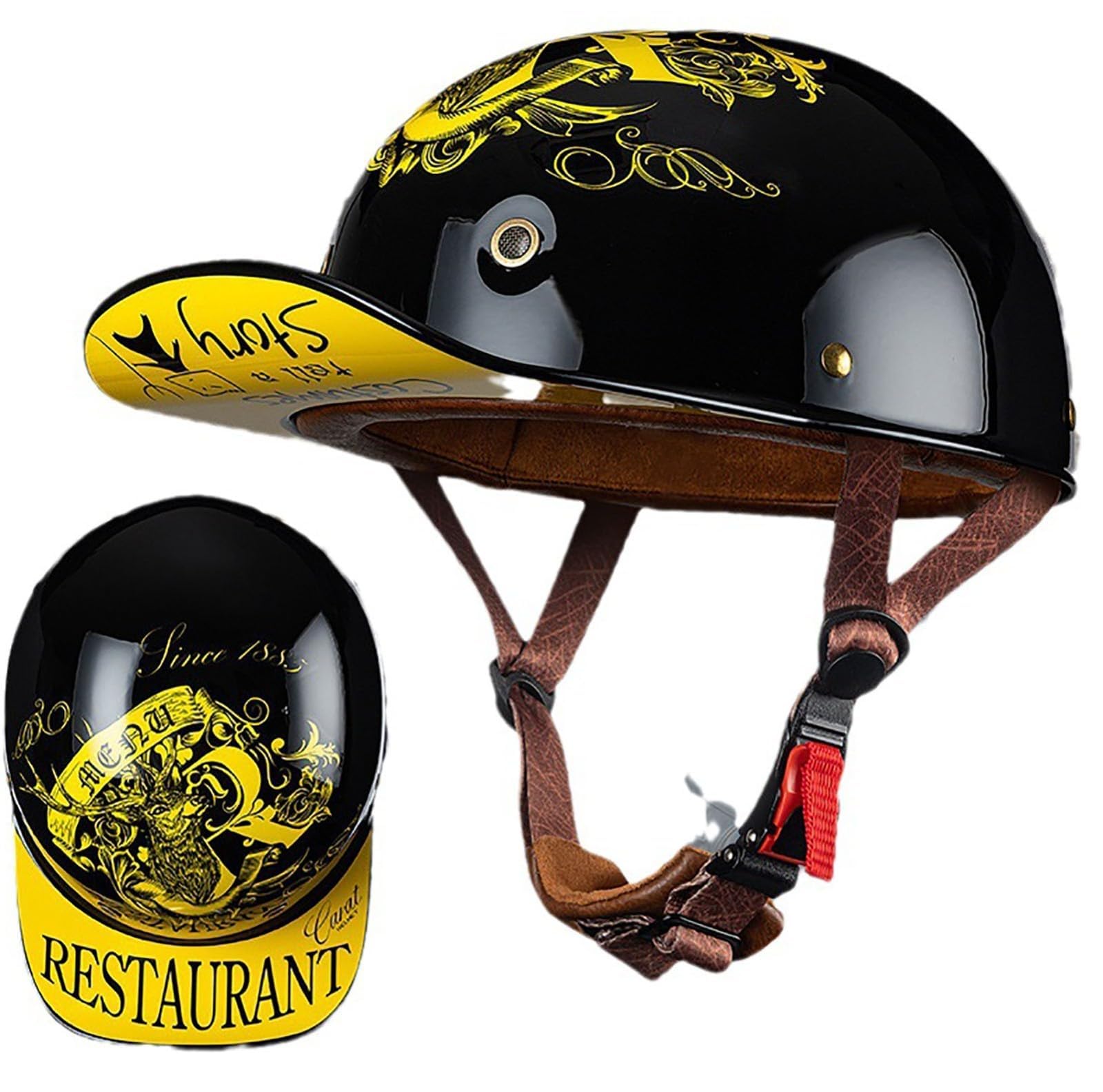 Kask motocyklowy w stylu niemieckim w stylu vintage, kask motocyklowy z otwartą twarzą, zatwierdzony przez DOTECE, kask półotwarty w stylu retro dla dorosłych mężczyzn i kobiet