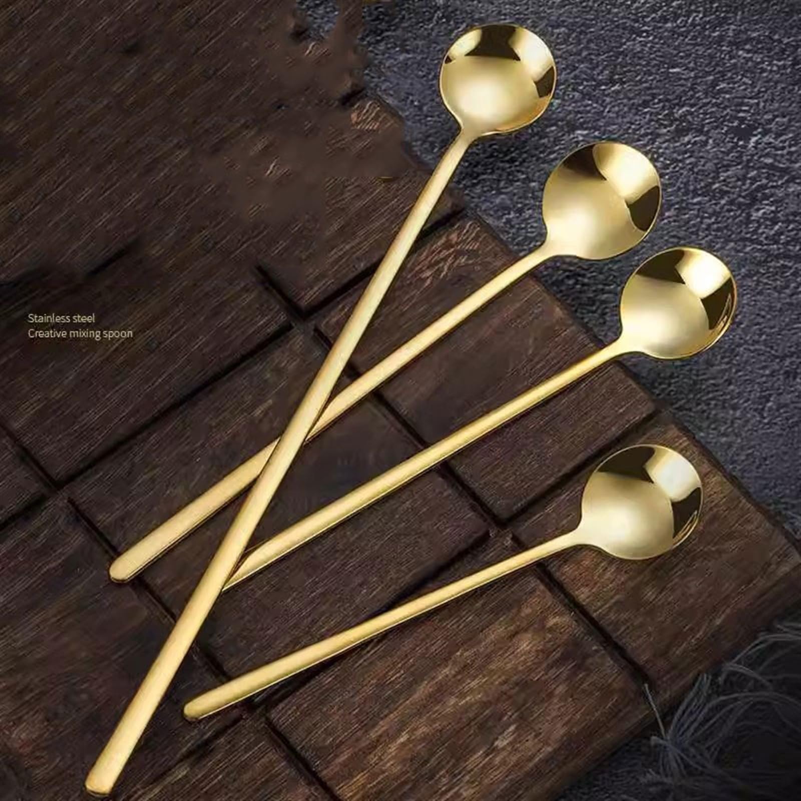Cucharillas Cafe Cuchara De Mango Largo De Acero Inoxidable 304, Cuchara Pequeña For Revolver Café Exquisita For El Hogar, Cuchara De Postre De Aspecto Alto Cucharas(Gold)