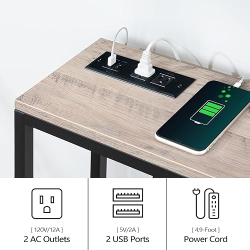Miniatura 73 de Mesa consola con toma de corriente, mesa de sofá estrecha de 70.9 pulgadas, mesa de entrada industrial con puertos USB, mesa detrás del sofá para