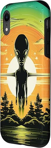 Vista 17 de iPhone 14 Pro Max Cute Green Alien Head UFO Space Face Alien Case