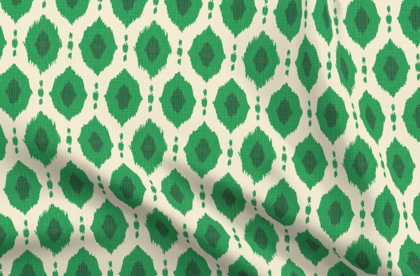 Spoonflower Fabric - Green Geometric Grass Ikat Kelly Tropical Coastal Printed on Petal Cotton Fabric Fat Quarter - Sewing Quilting Apparel Crafts Decor