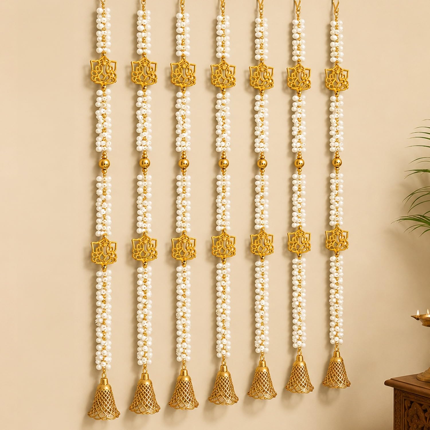 Party Propz Jasmine Hanging Decoration Items - 4Pcs Artificial Flowers for Decoration Hanging, Ganpati Wall Hanging, Varamahalakshmi Decorative Items, Janmashtami Decor, Artificial Flowers Garland