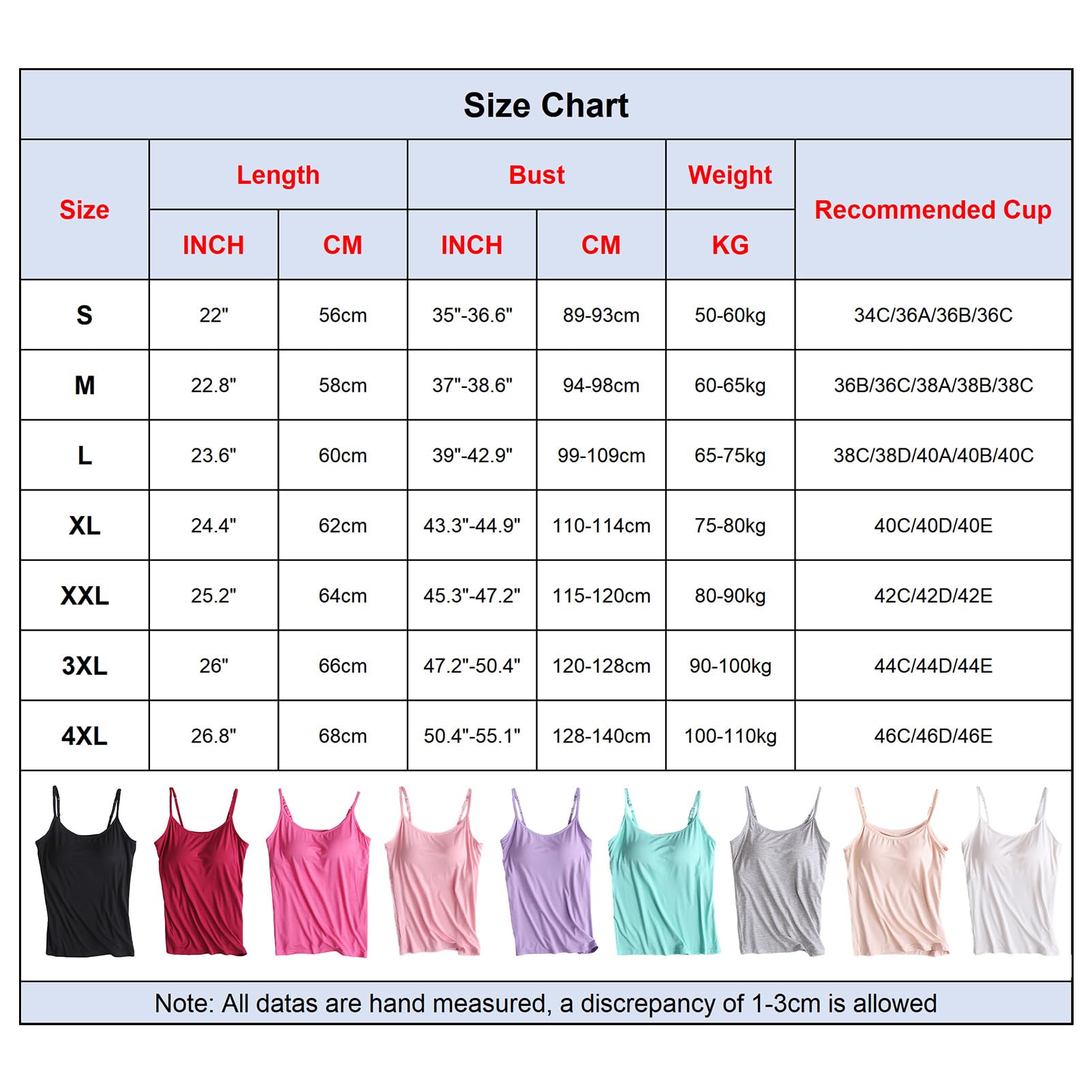 Mujer 3 Piezas Camisola sin Mangas con Sujetador Integrado Camiseta Interior con Tirantes Finos Ajustables (S-4XL)
