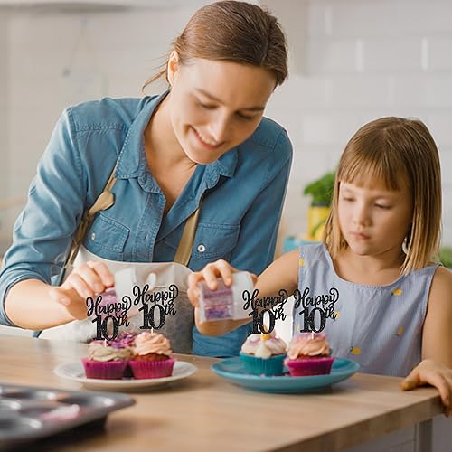 Miniatura 7 de 24 adornos para cupcakes con purpurina para 10 años, 10 años, 10 cumpleaños, 10 dights dobles número 10, decoraciones para pasteles para cumpleaños