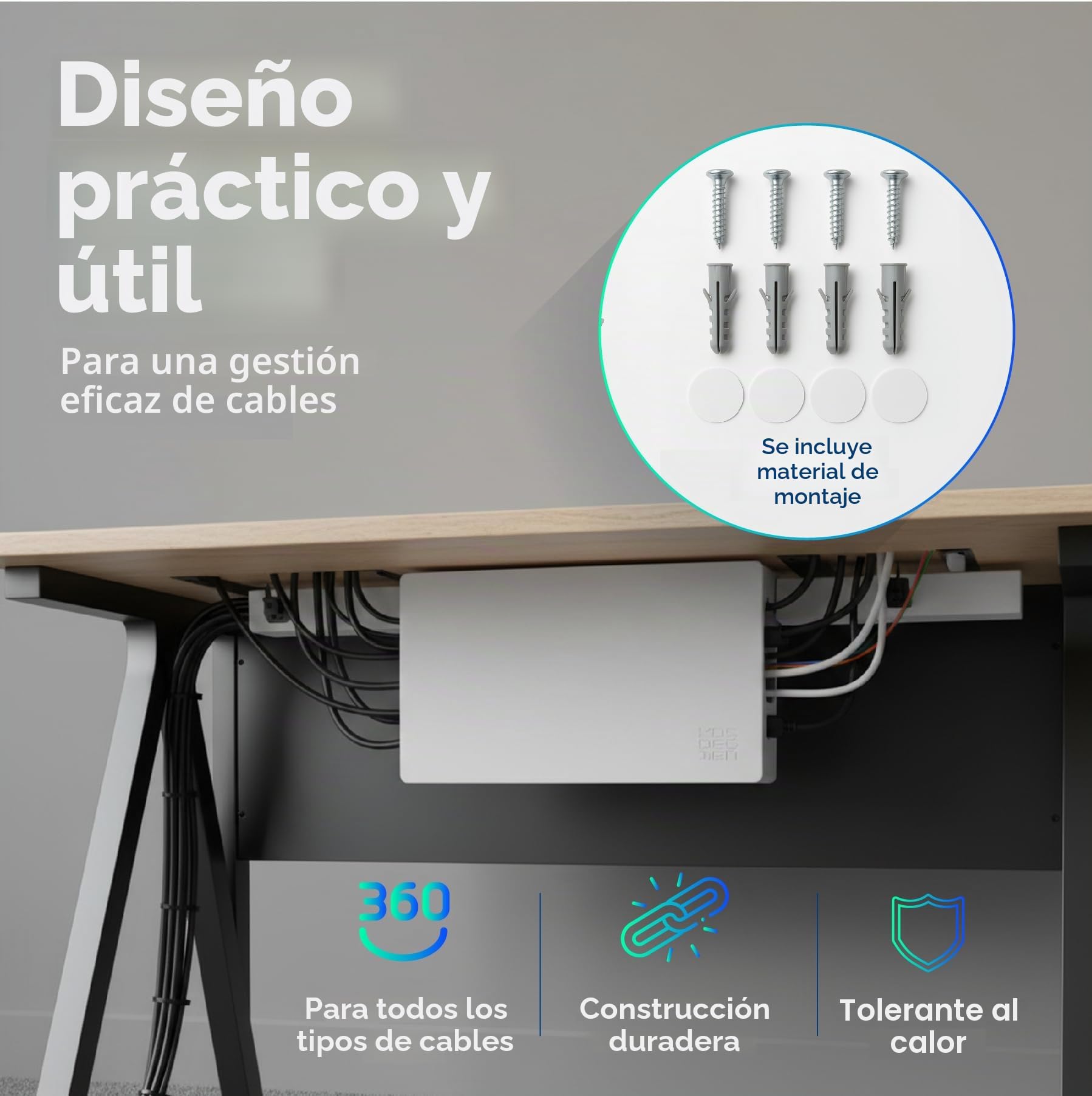 Caja de gestión de Cables para Cables, Elegante y Duradera Caja organizadora de Cables para Ocultar Cables y regletas, Caja de Cables de Montaje en Pared (Blanco)