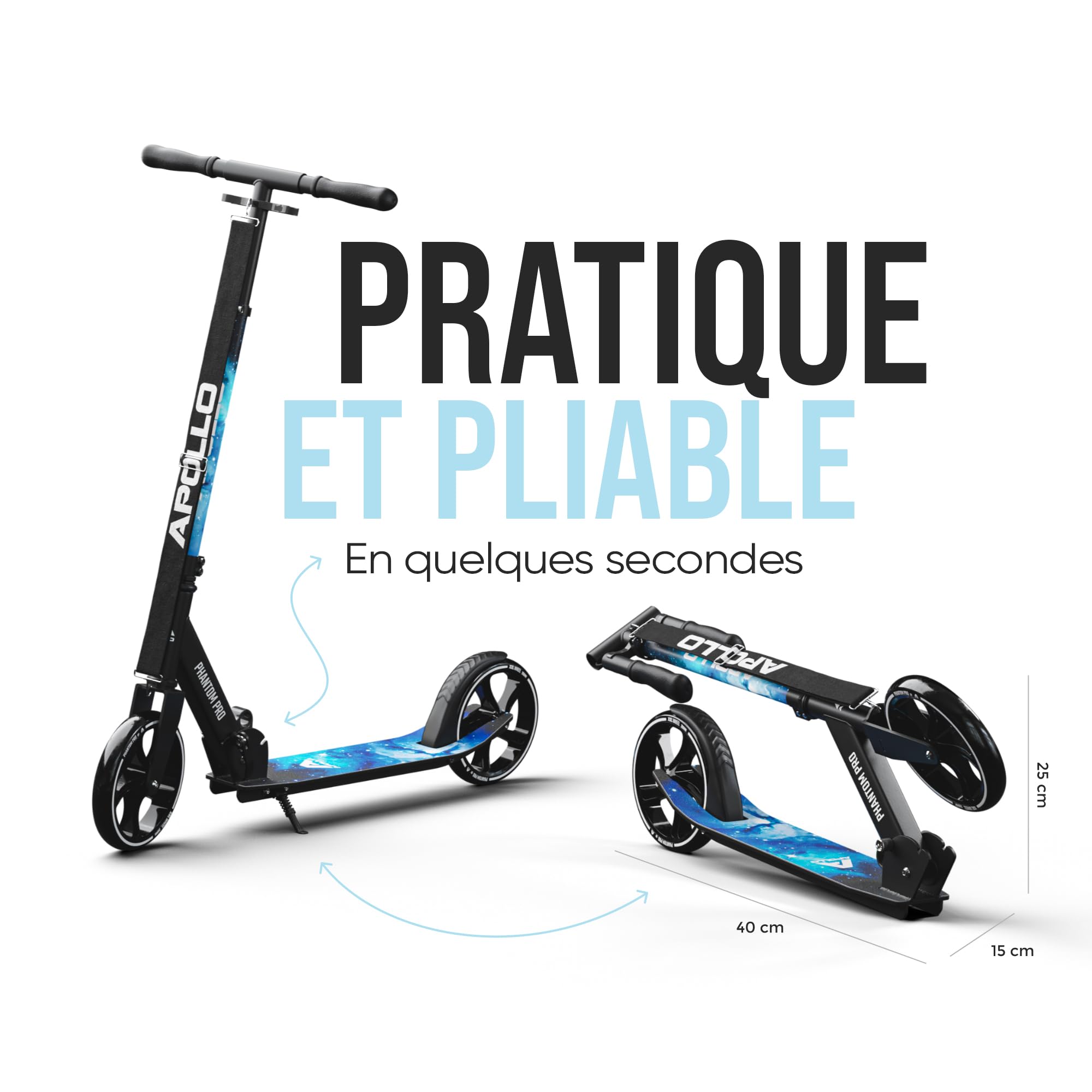 Apollo Trotinette aux Roues XXL - 200mm - Trotinette Freestyle de Ville Phantom Pro - City Scooter Pliable et à Hauteur Ajustable pour Adultes et Enfants