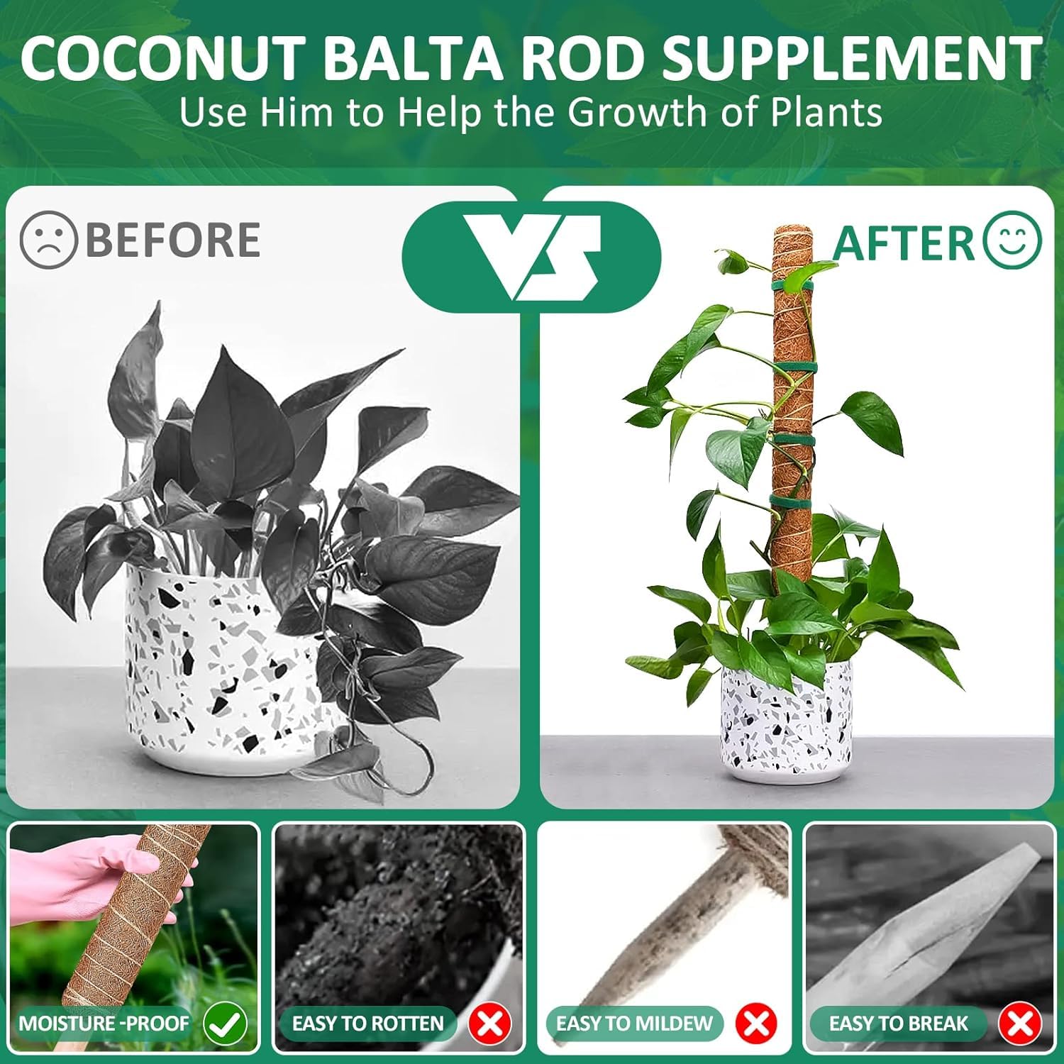 5 Pezzi Palo per Fibra di Cocco per Piante, Monstera Rampicanti Supporto estendibile fino a 160 cm, Bastone Muschiato, Ostegno Piante Rampicanti Cocco per Casa Giardino