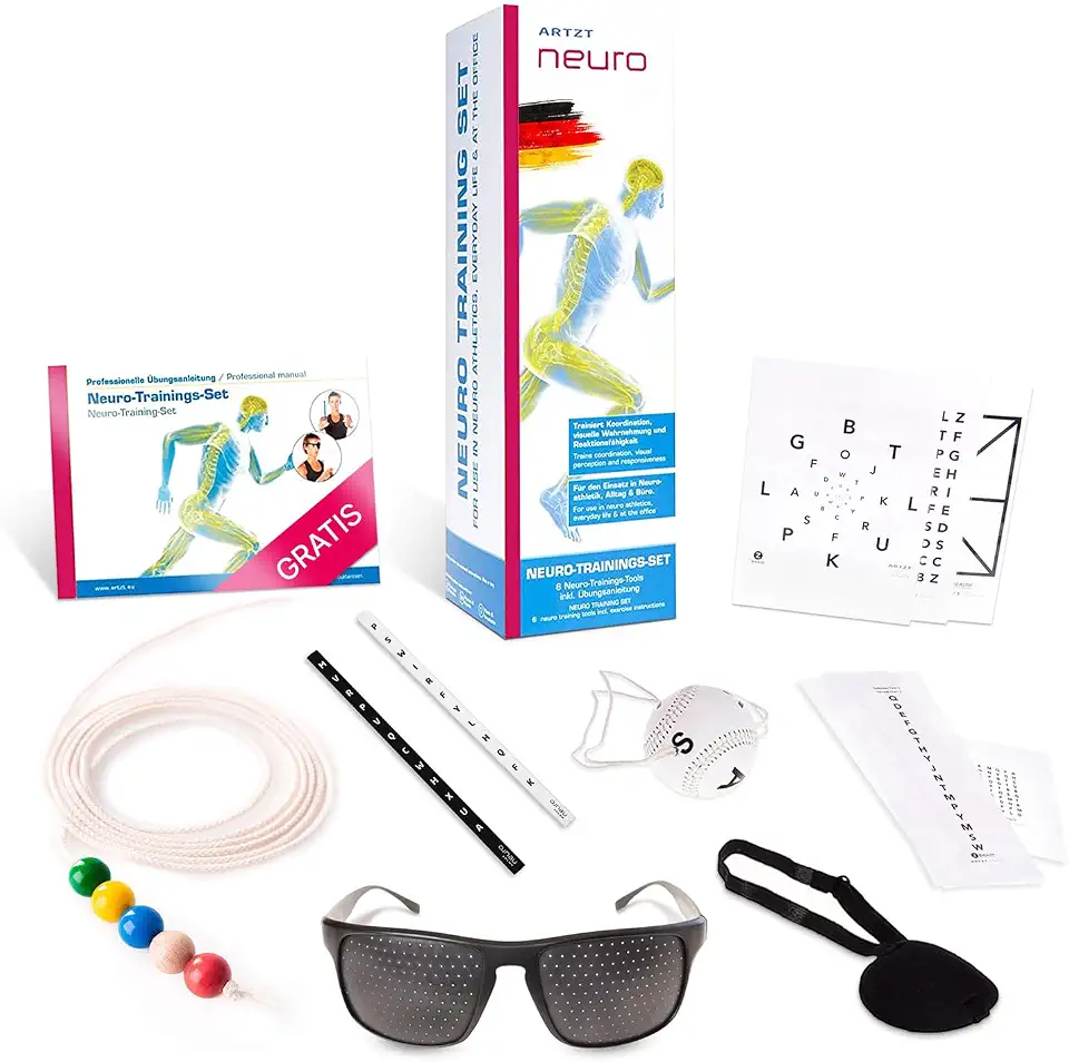 Starter Set | Neuroathletiktraining für besseres Sehen, Reflexe & Fokus | Inklusive Sehtafeln, Brock String, Rasterbrille & Marsden Ball | Ideal für Sport, Büro & Alltag
