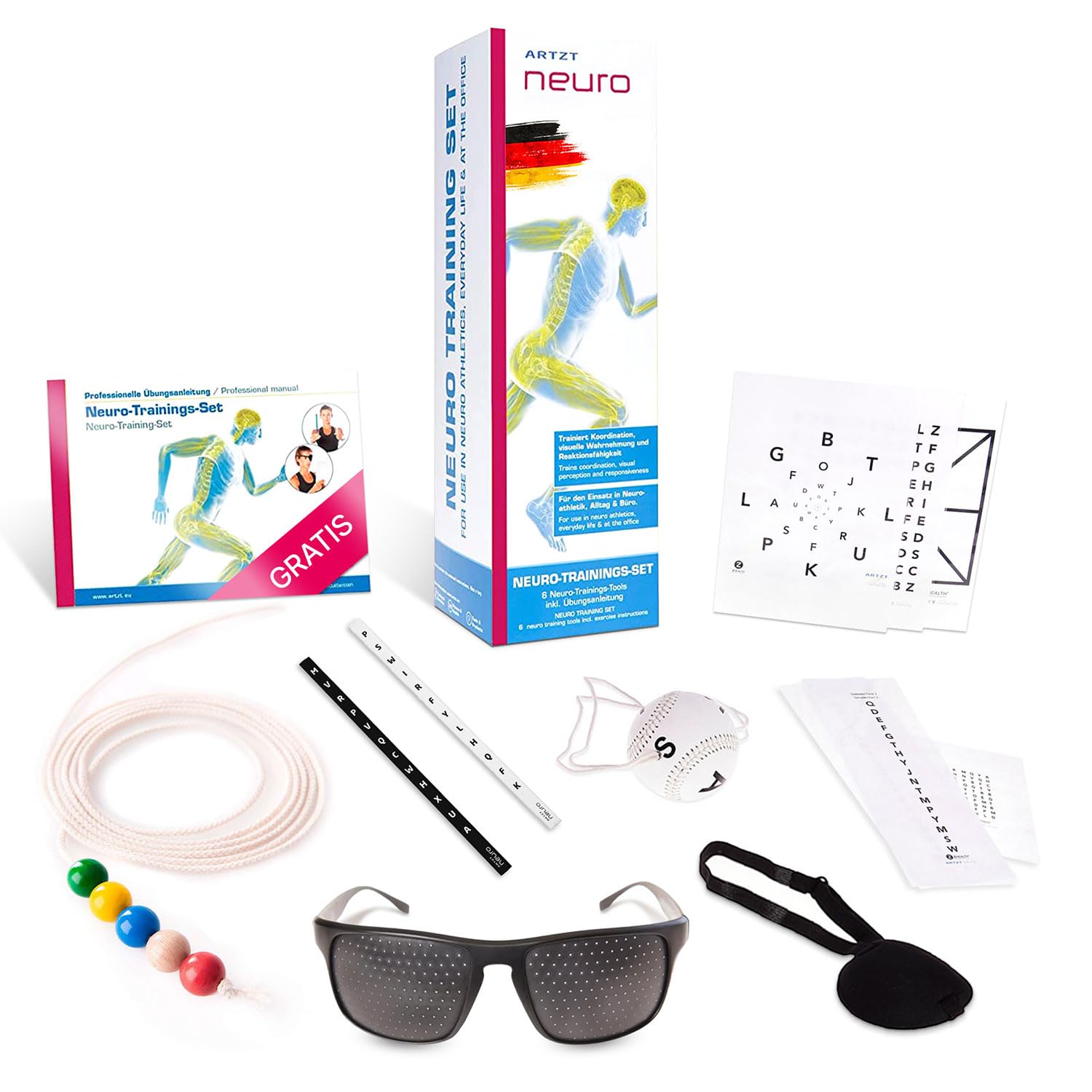 Set Allenamento Neuroatletico Training Visivo Sport Kit Allenamento Neuroatletica ARTZT Neuro - Migliora Visione E Riflessi - 6 Strumenti Con Istruzioni Set Brock String Training Vista E Riflessi ARTZT