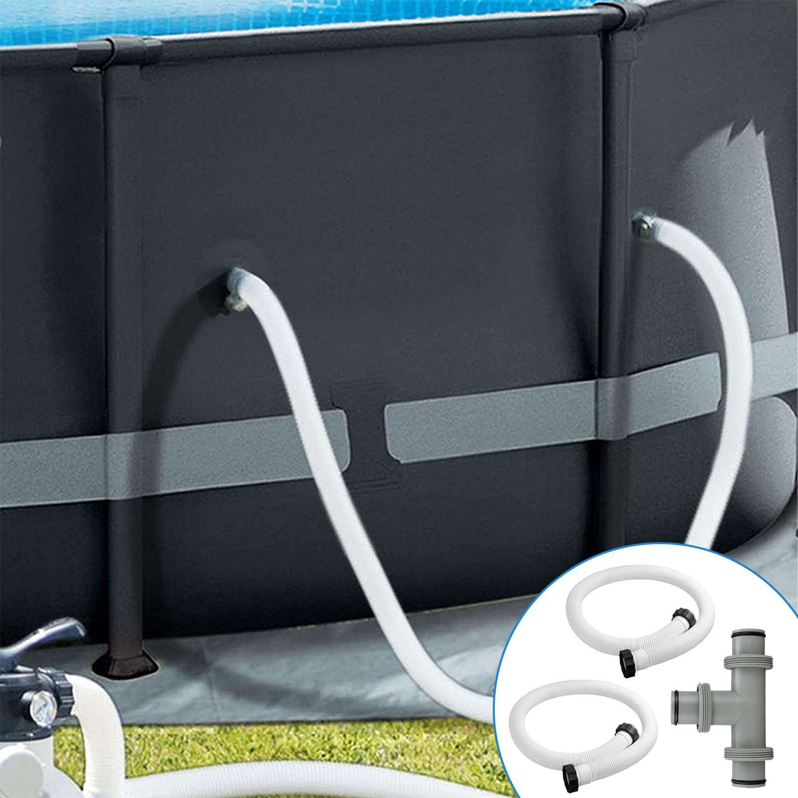 Poolschlauch 38mm,2 Stück Schlauch für Poolpumpe 150cm,Schwimmbadschlauch,mit 3 Wege Schlauchverbinder,Poolpumpenschlauch,für Poolpumpe Filterpumpe Schwimmbad